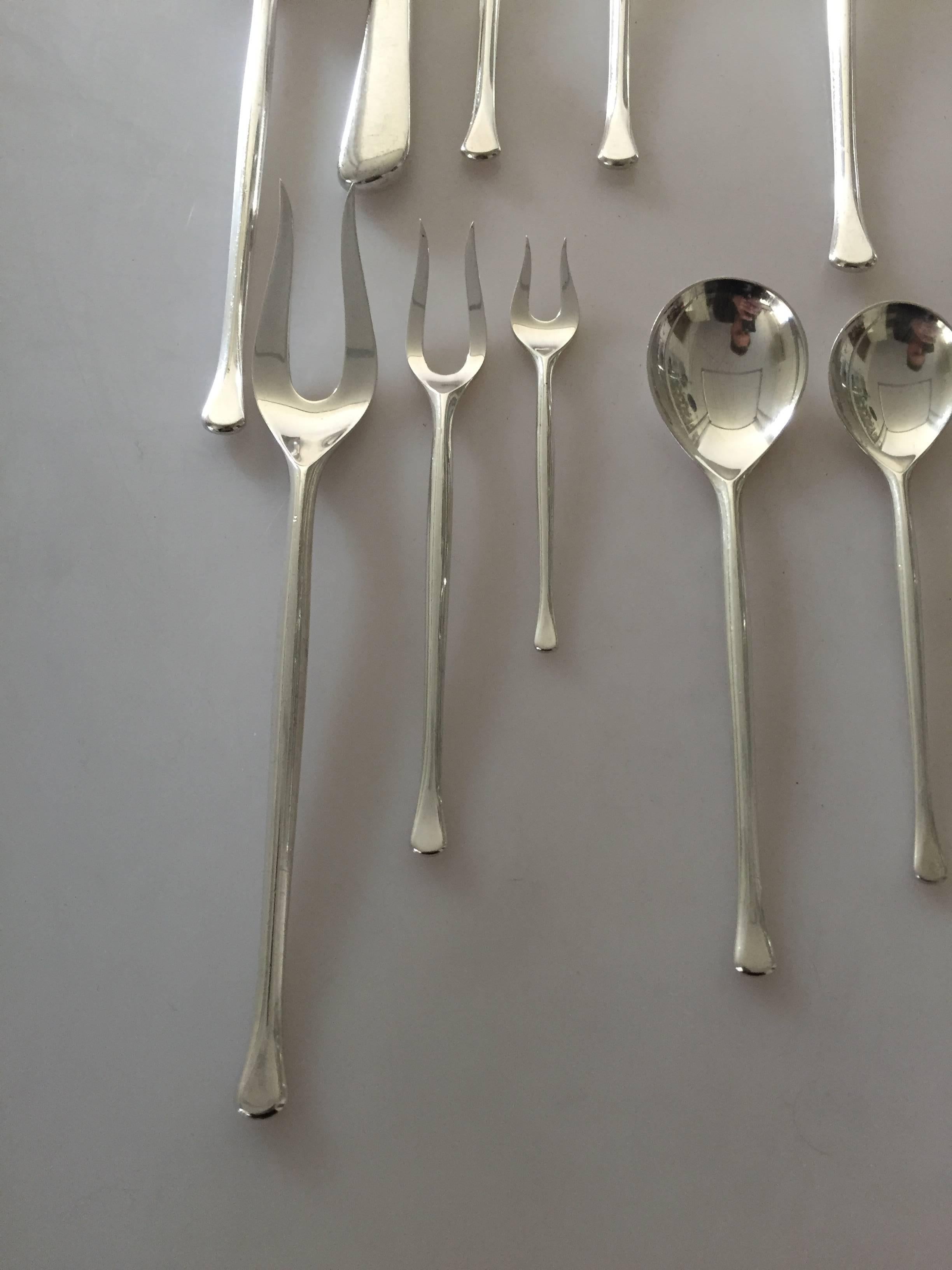 Scandinavian Modern Anton Michelsen Sterling Silver Flatware Saphir Set of 67 Pieces