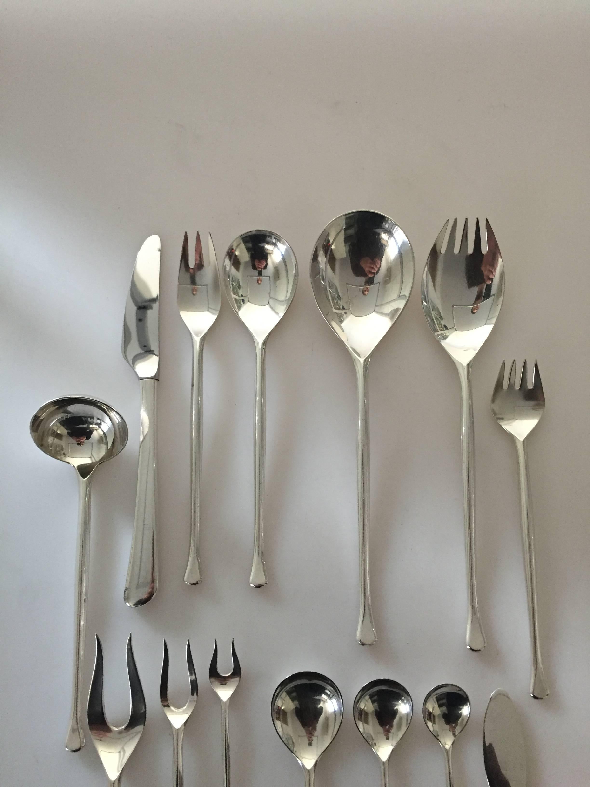 20th Century Anton Michelsen Sterling Silver Flatware Saphir Set of 67 Pieces