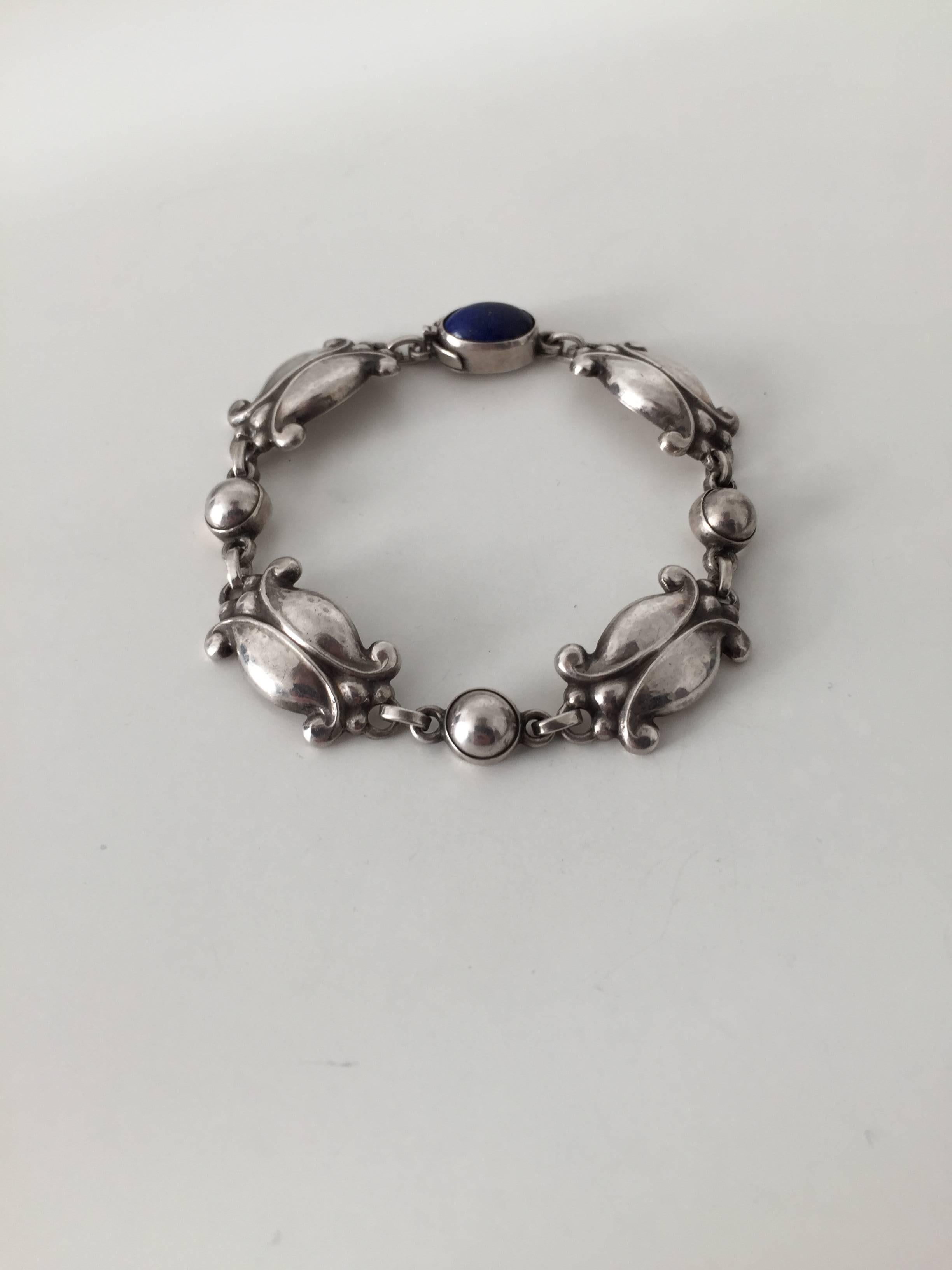 Art Deco Georg Jensen Sterling Silver Bracelet with Lapis Lazuli
