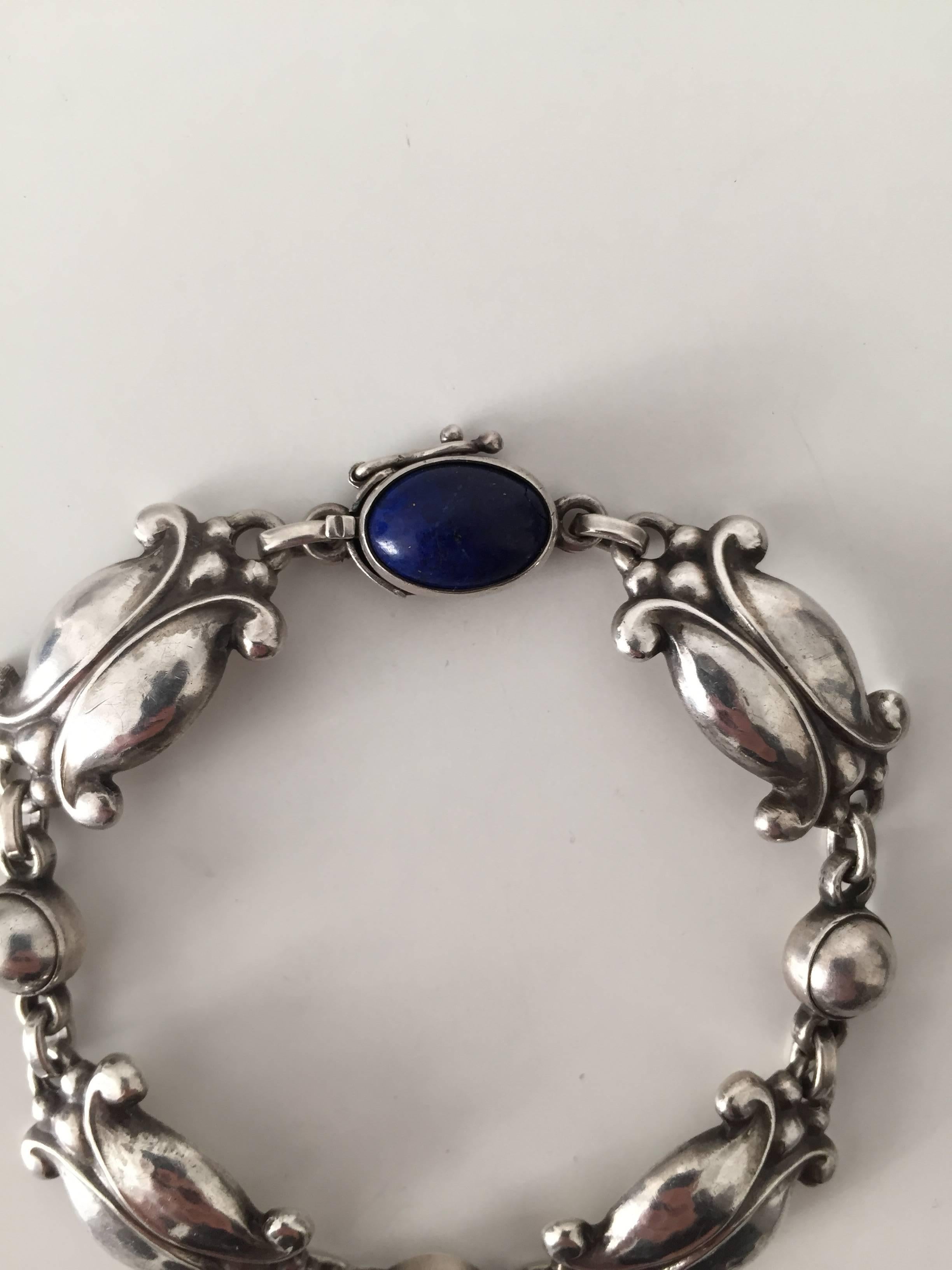 Danish Georg Jensen Sterling Silver Bracelet with Lapis Lazuli