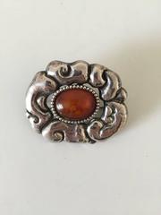 Thorvald Bindesbøll Silver Brooch with Stone
