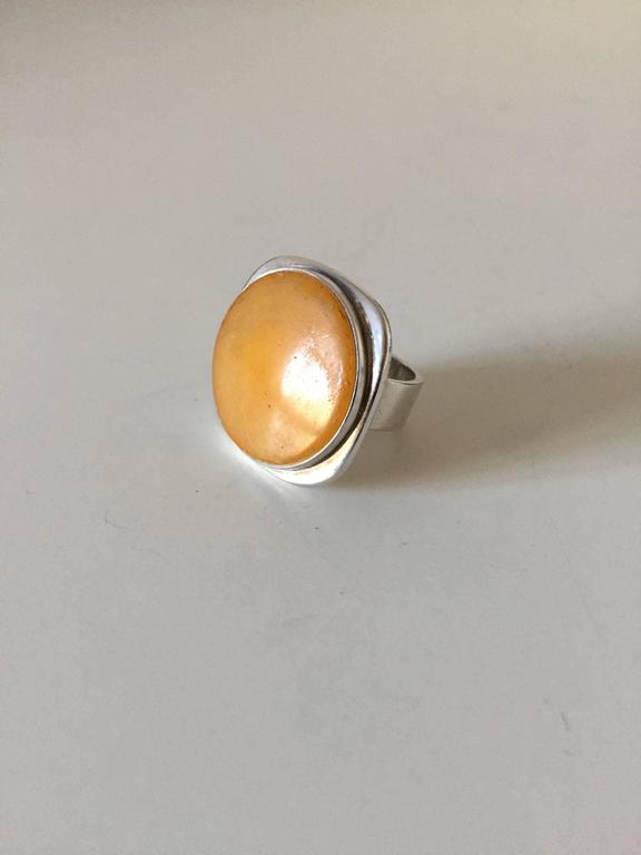 Bent Knudsen Sterling Silver Ring 35 with Amber at 1stdibs