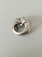Early 20th Century Georg Jensen Sterling Silver Fish Brooch with Moonstone
