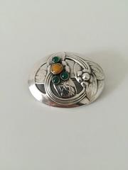 Georg Jensen Sterling Silver Brooch with Amber and Green Stones