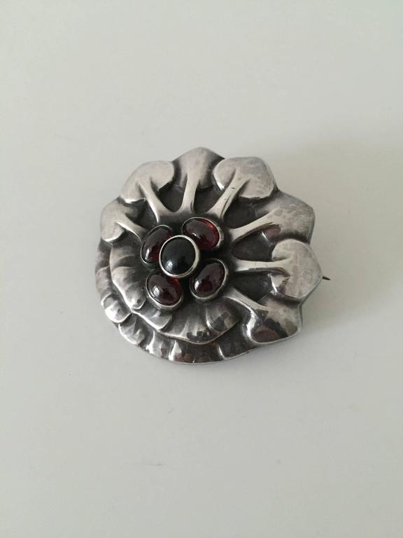 Early 20th Century Georg Jensen Sterling Silver Brooch with Red Stones ...