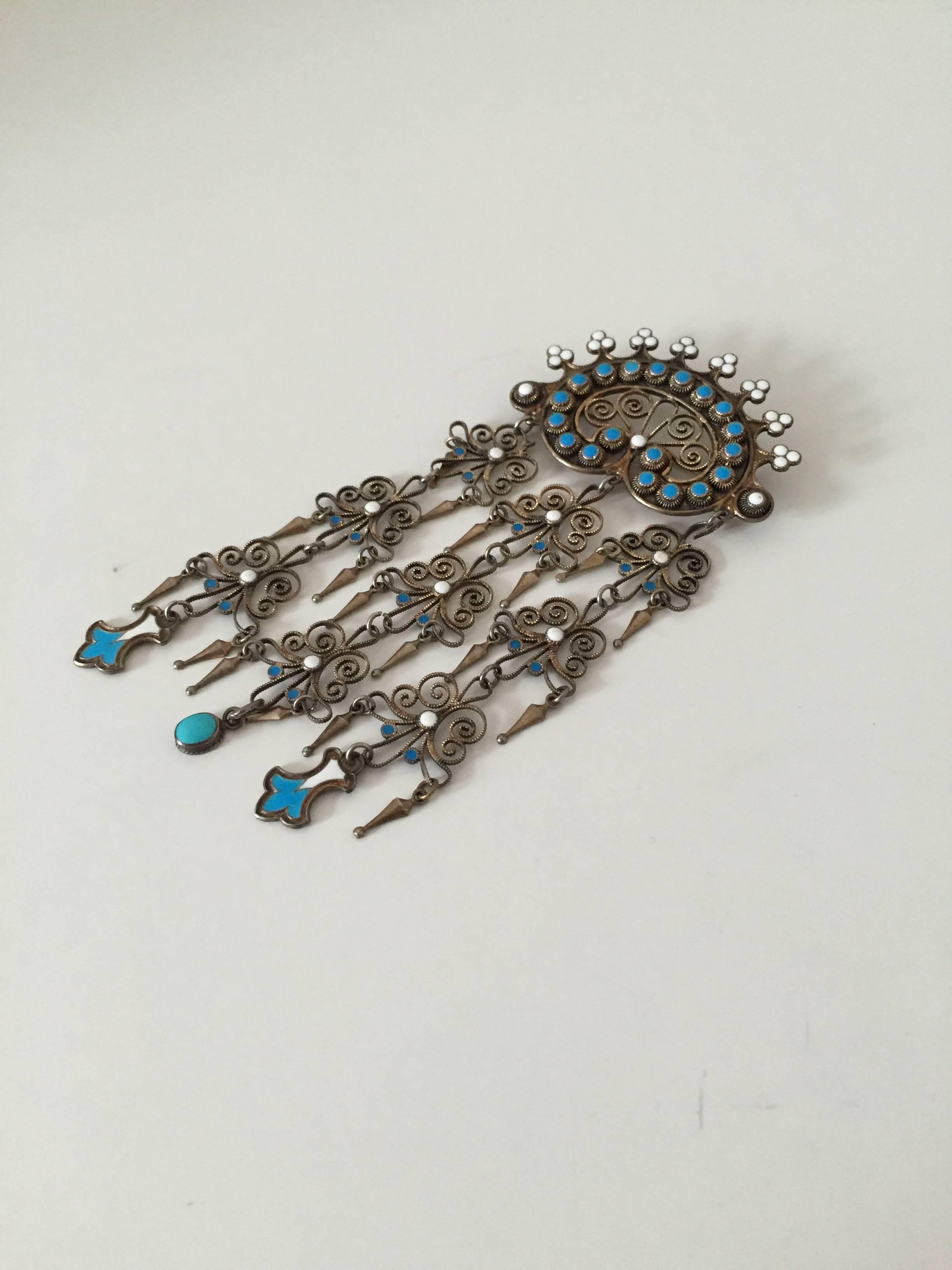 20th Century Art Nouveau Brooch in Sterling Silver and Enamel by Marius Hammer