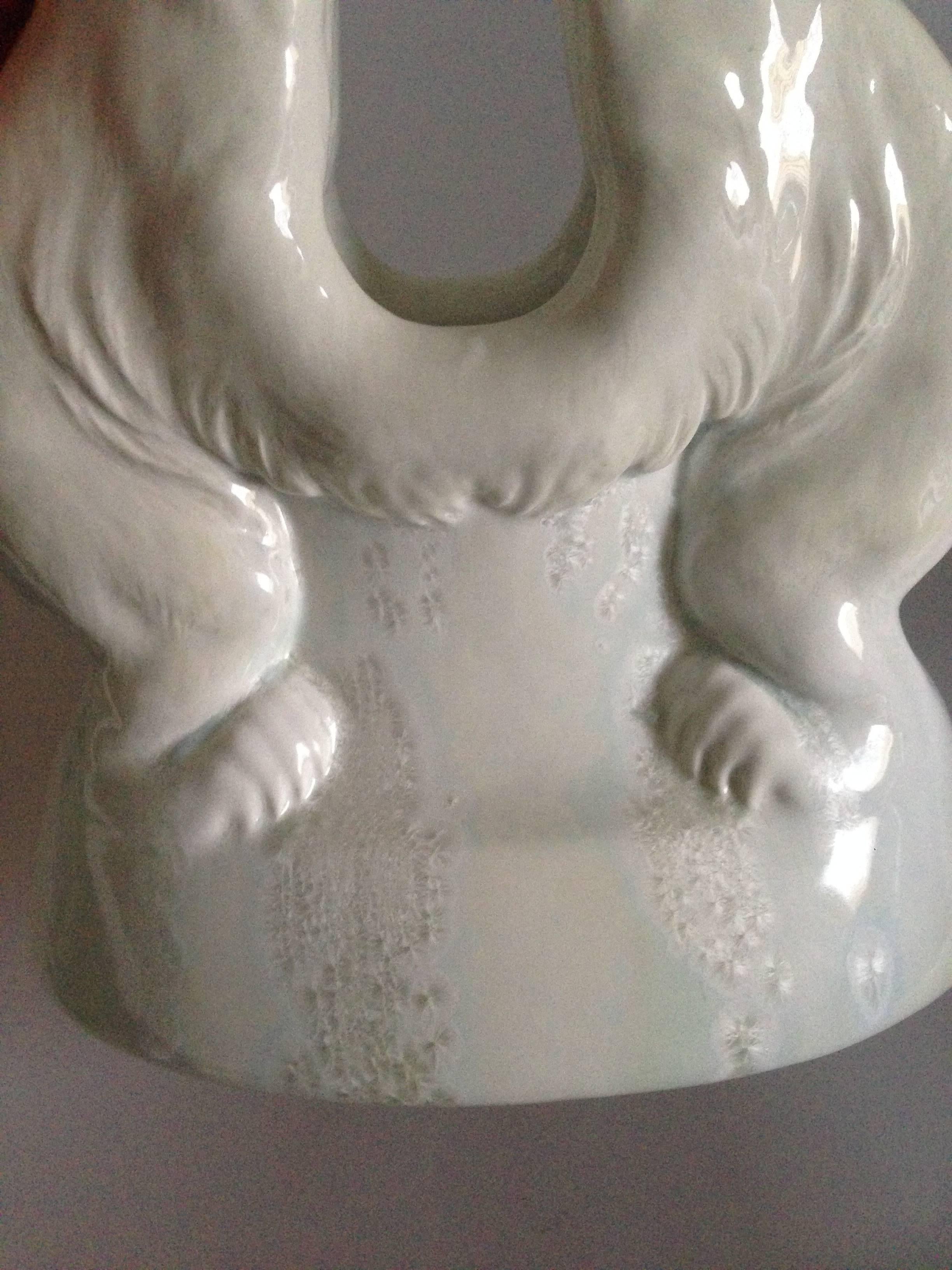 Early 20th Century Huge Royal Copenhagen Art Nouveau Crystalline Vase with Two Polar Bears For Sale