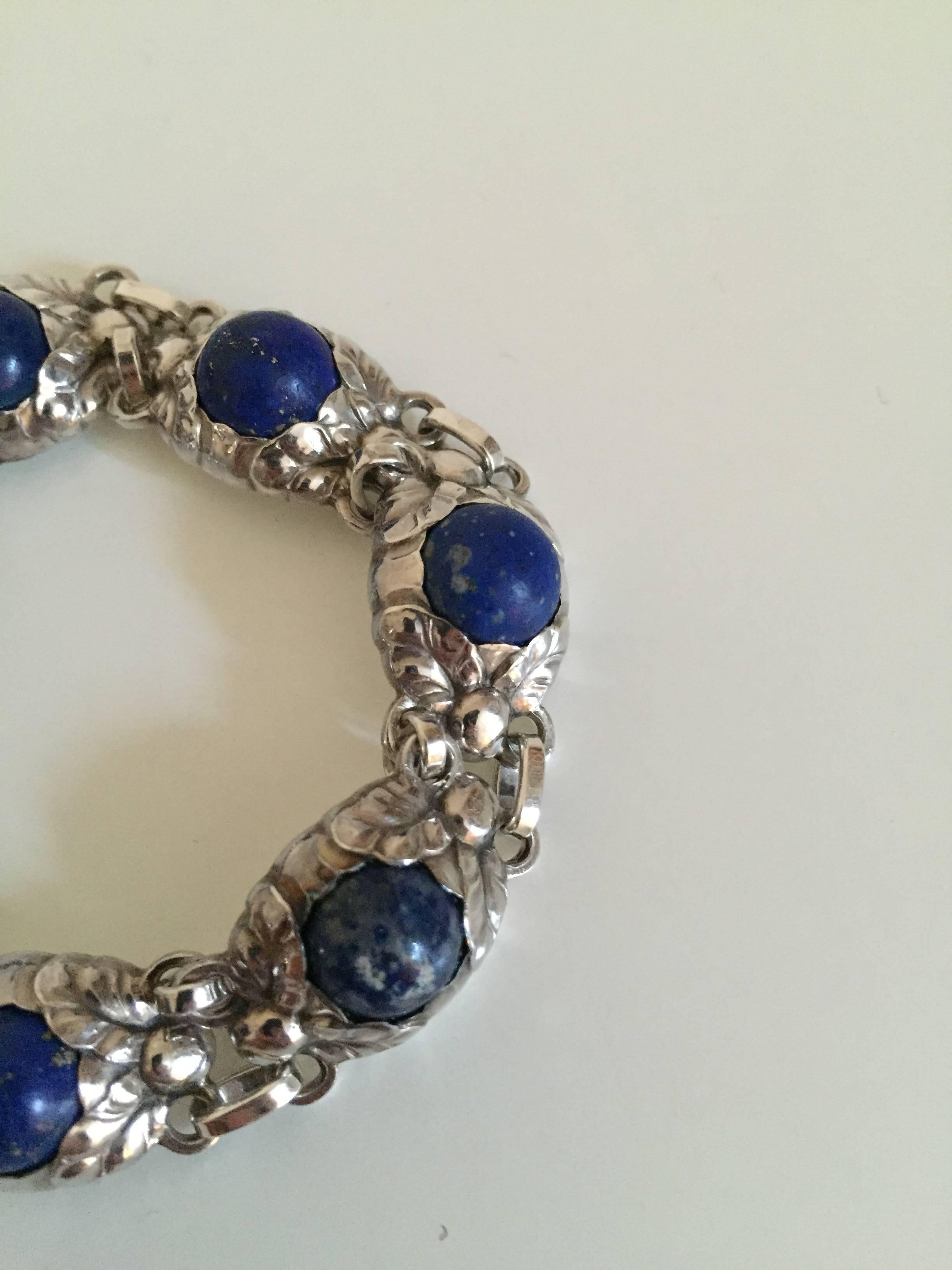 20th Century Georg Jensen Sterling Silver Bracelet with Lapis Lazuli from 1945-1951