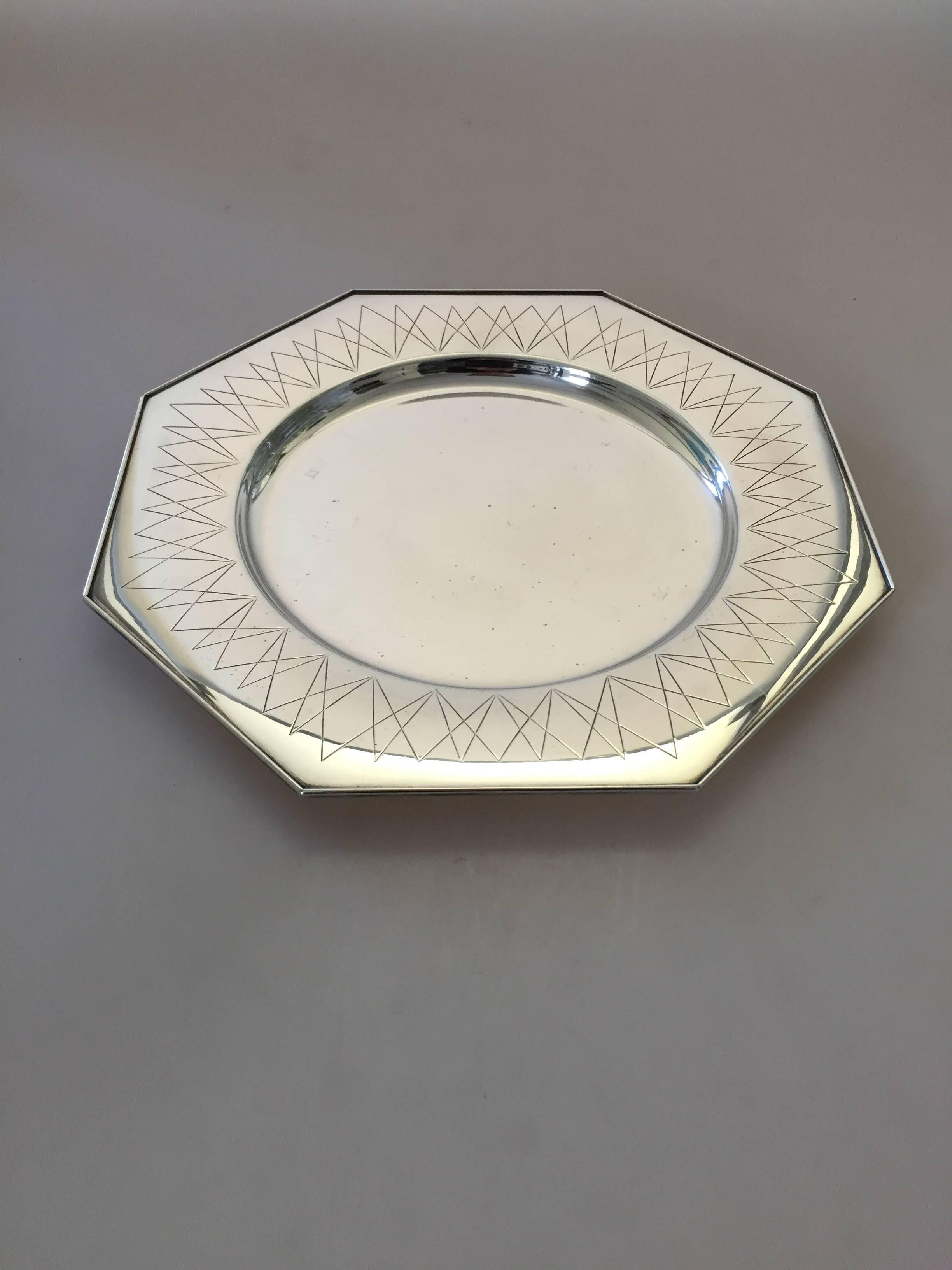 Hans Hansen, 1950s, Sterling Silver Octagon Shaped Tray In Good Condition For Sale In Copenhagen, DK