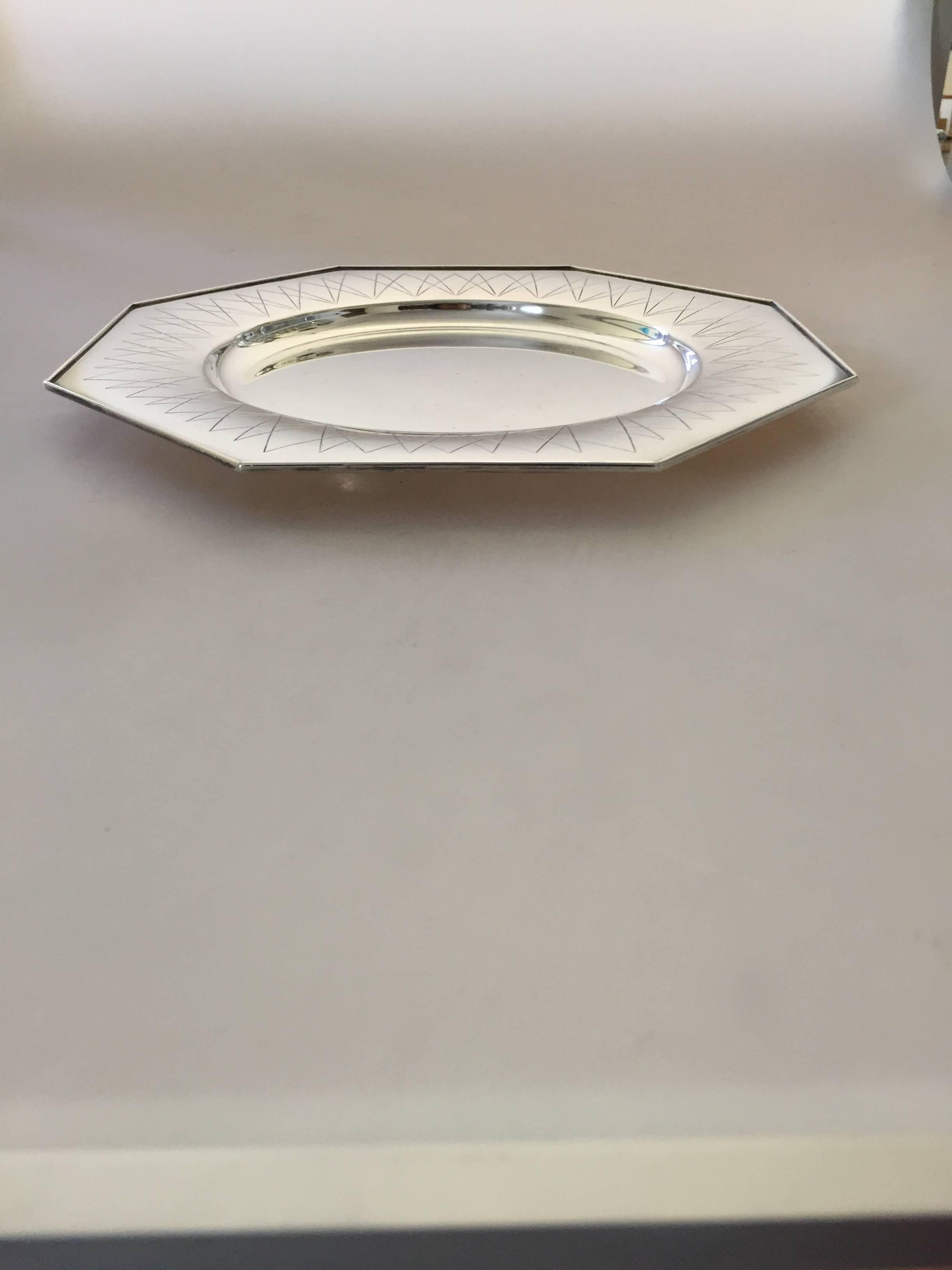 20th Century Hans Hansen, 1950s, Sterling Silver Octagon Shaped Tray For Sale