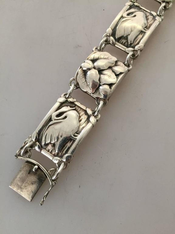 Georg Jensen Sterling Silver Bracelet with Swans For Sale at 1stdibs