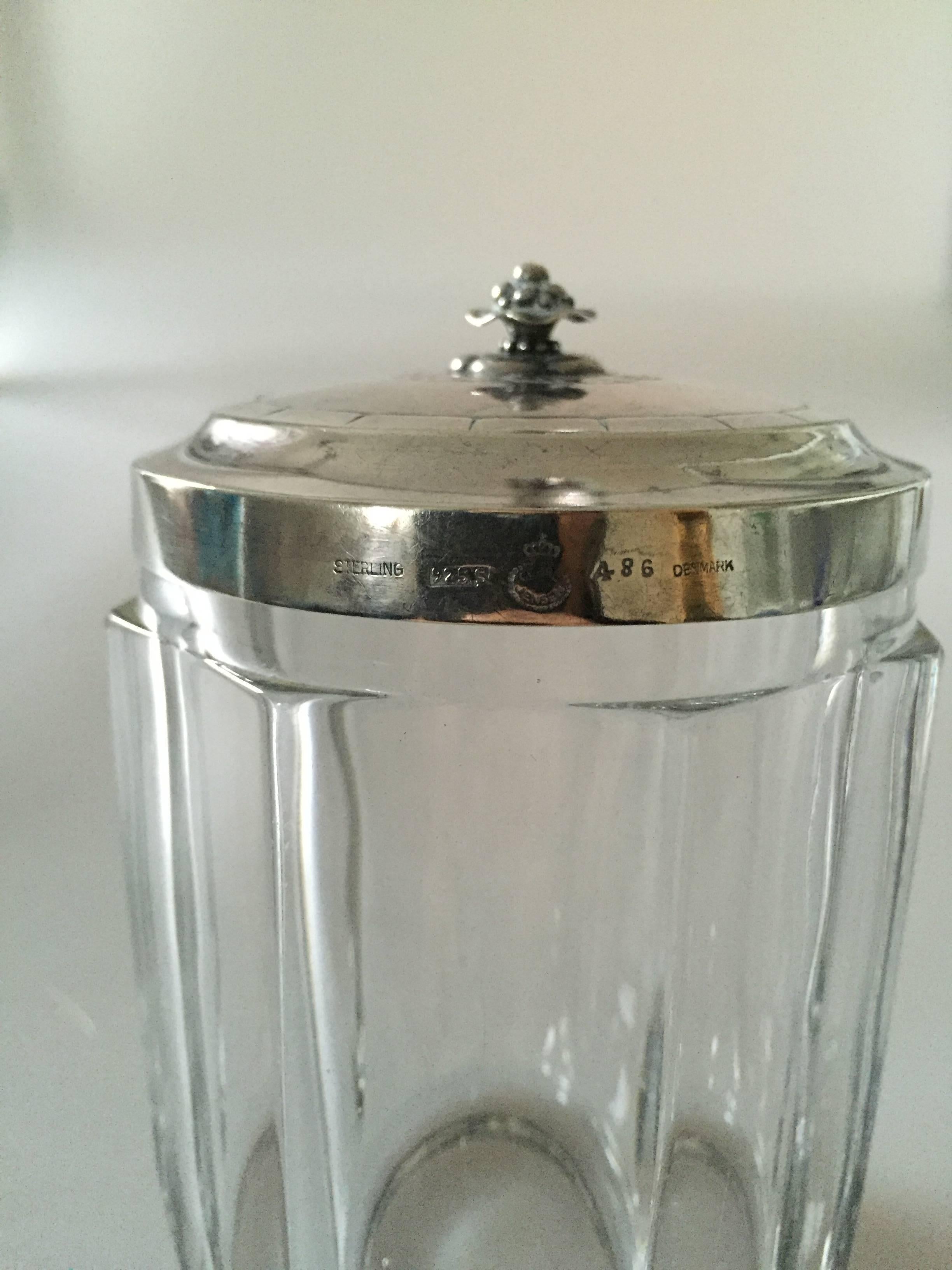 Danish Georg Jensen Crystal Jar with Sterling Silver Lid #486 For Sale