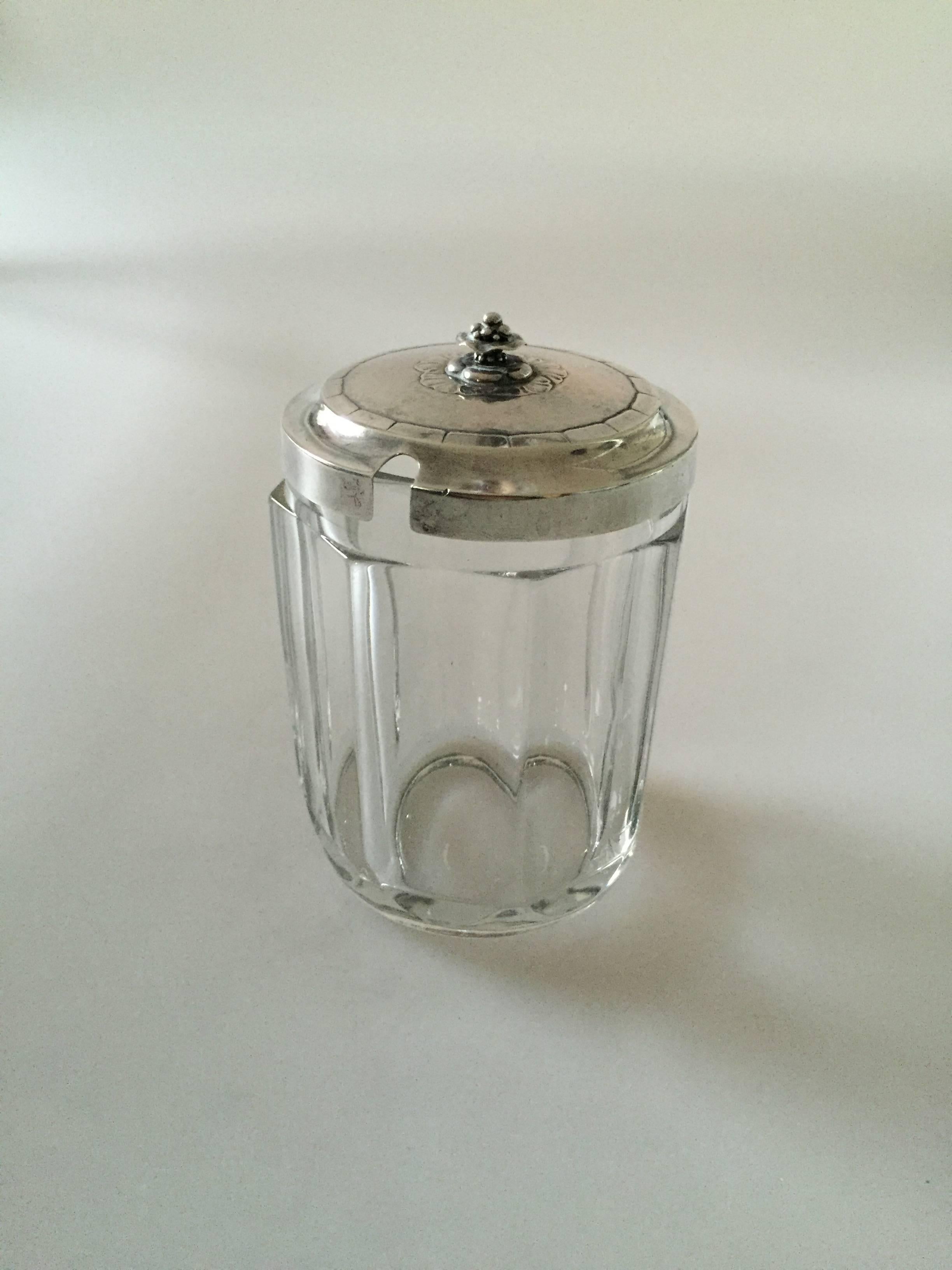20th Century Georg Jensen Crystal Jar with Sterling Silver Lid #486 For Sale