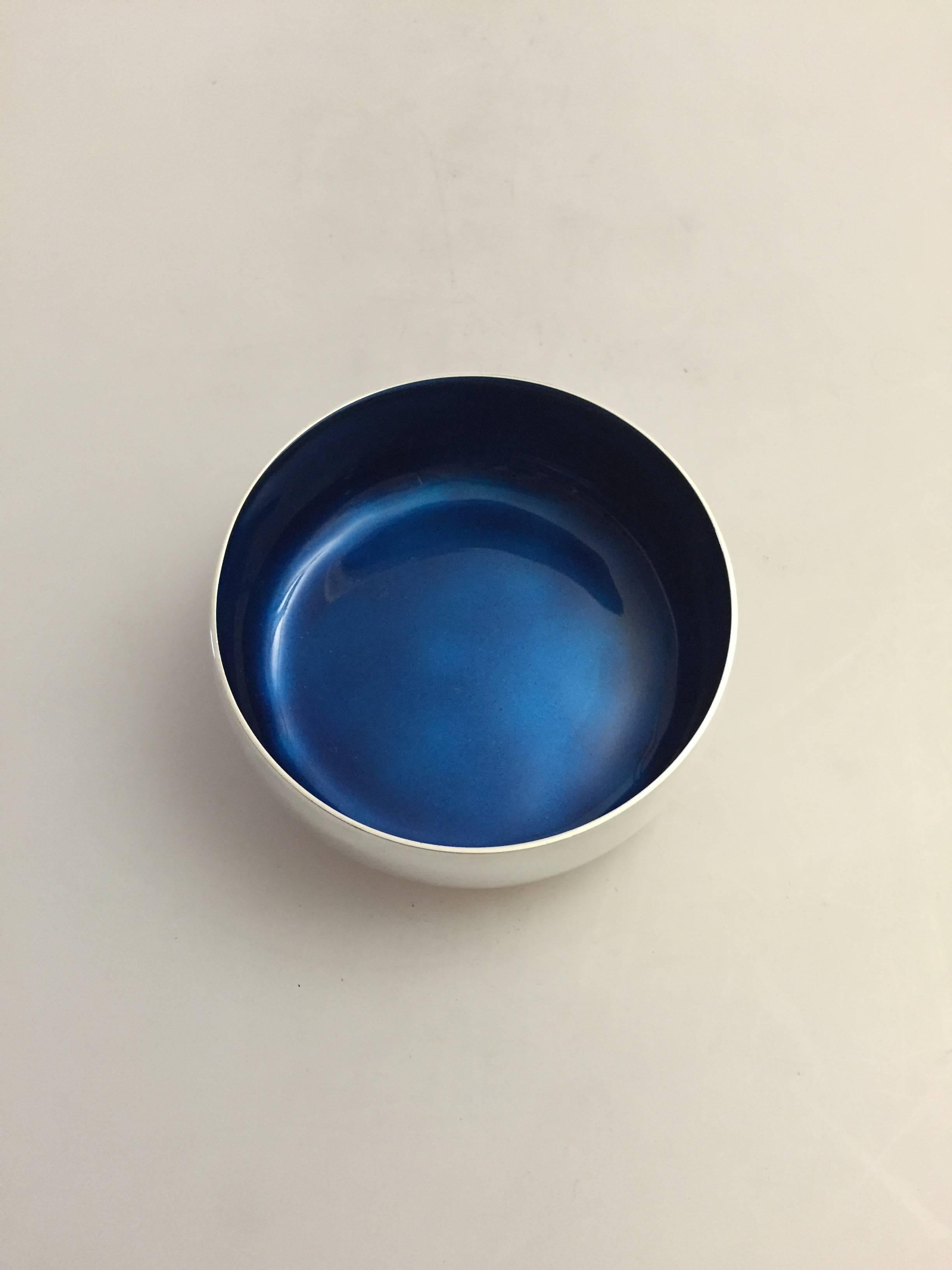 Danish Georg Jensen Sterling Silver Henning Koppel Bowl with Blue Enamel For Sale