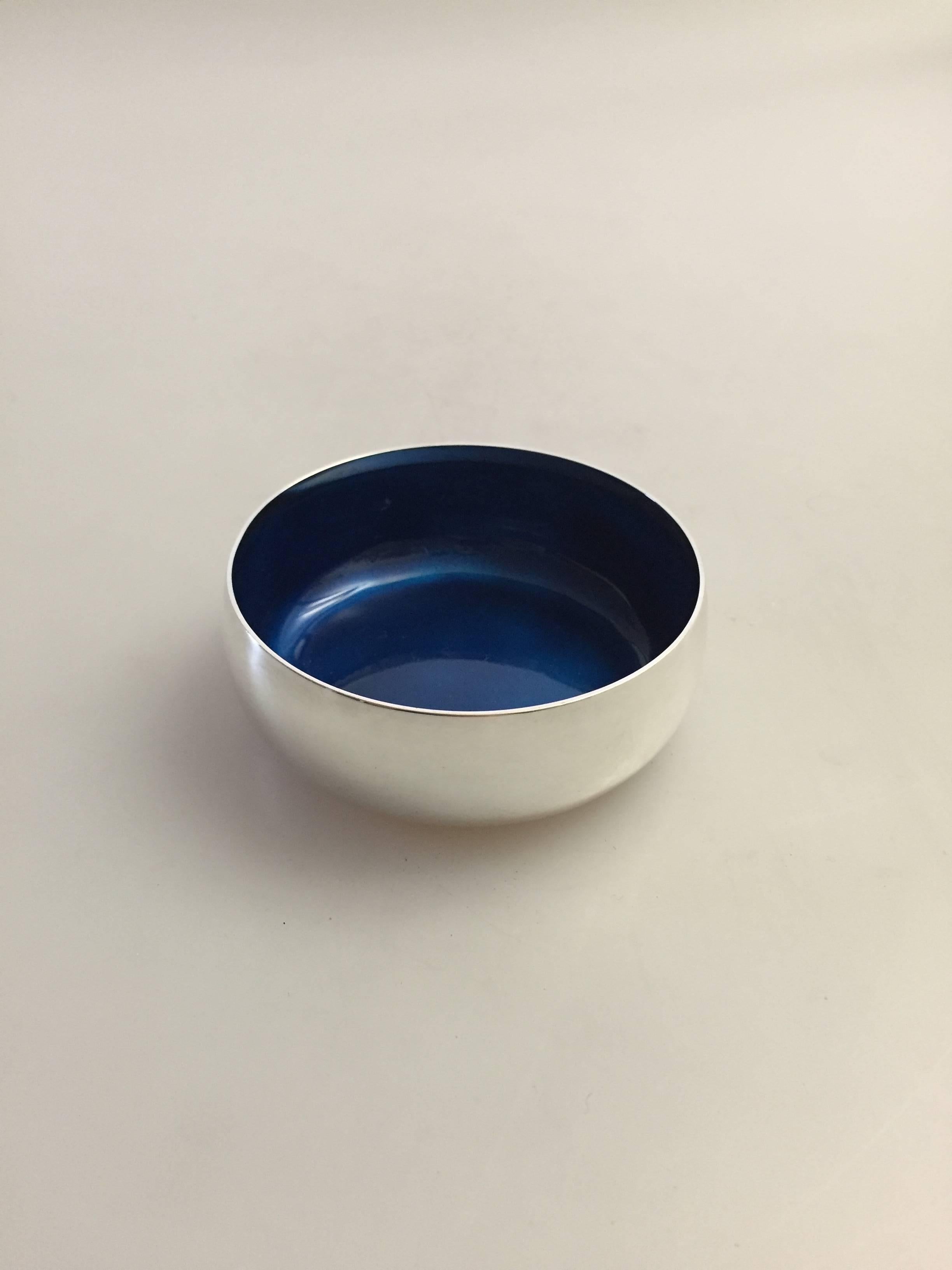 20th Century Georg Jensen Sterling Silver Henning Koppel Bowl with Blue Enamel For Sale