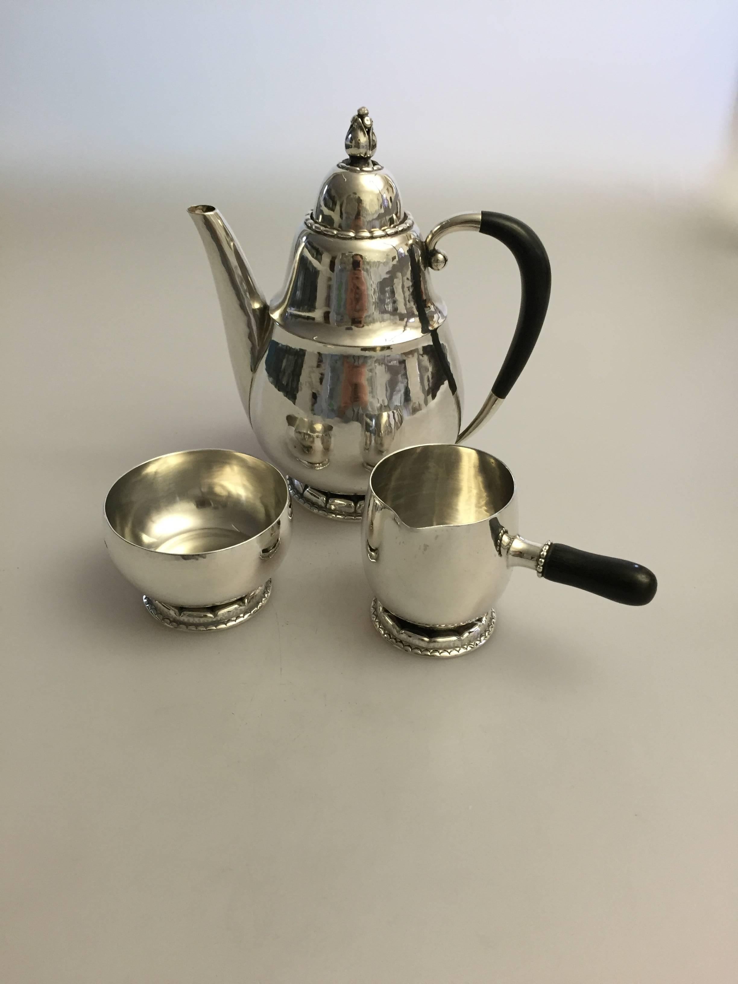 Danish Geog Jensen Sterling Silver Mocca Coffee Set For Sale