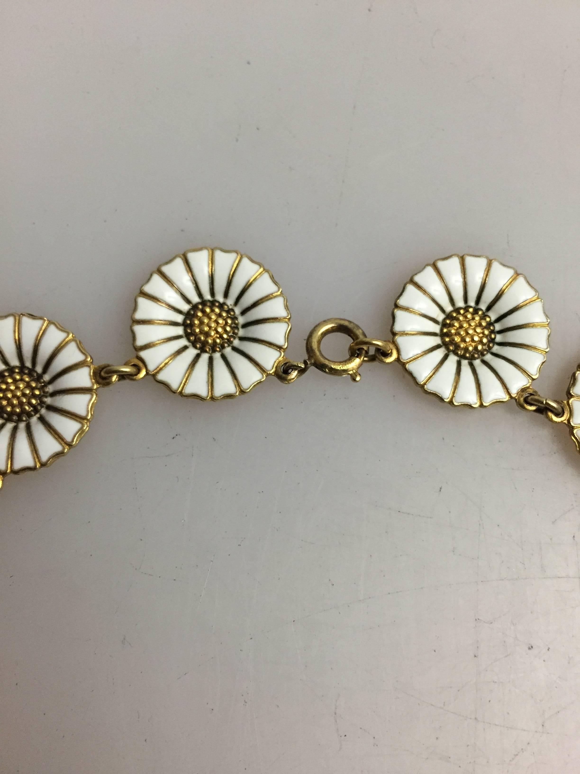 Danish Anton Michelsen Daisy Necklace in Gilded Sterling Silver and Enamel