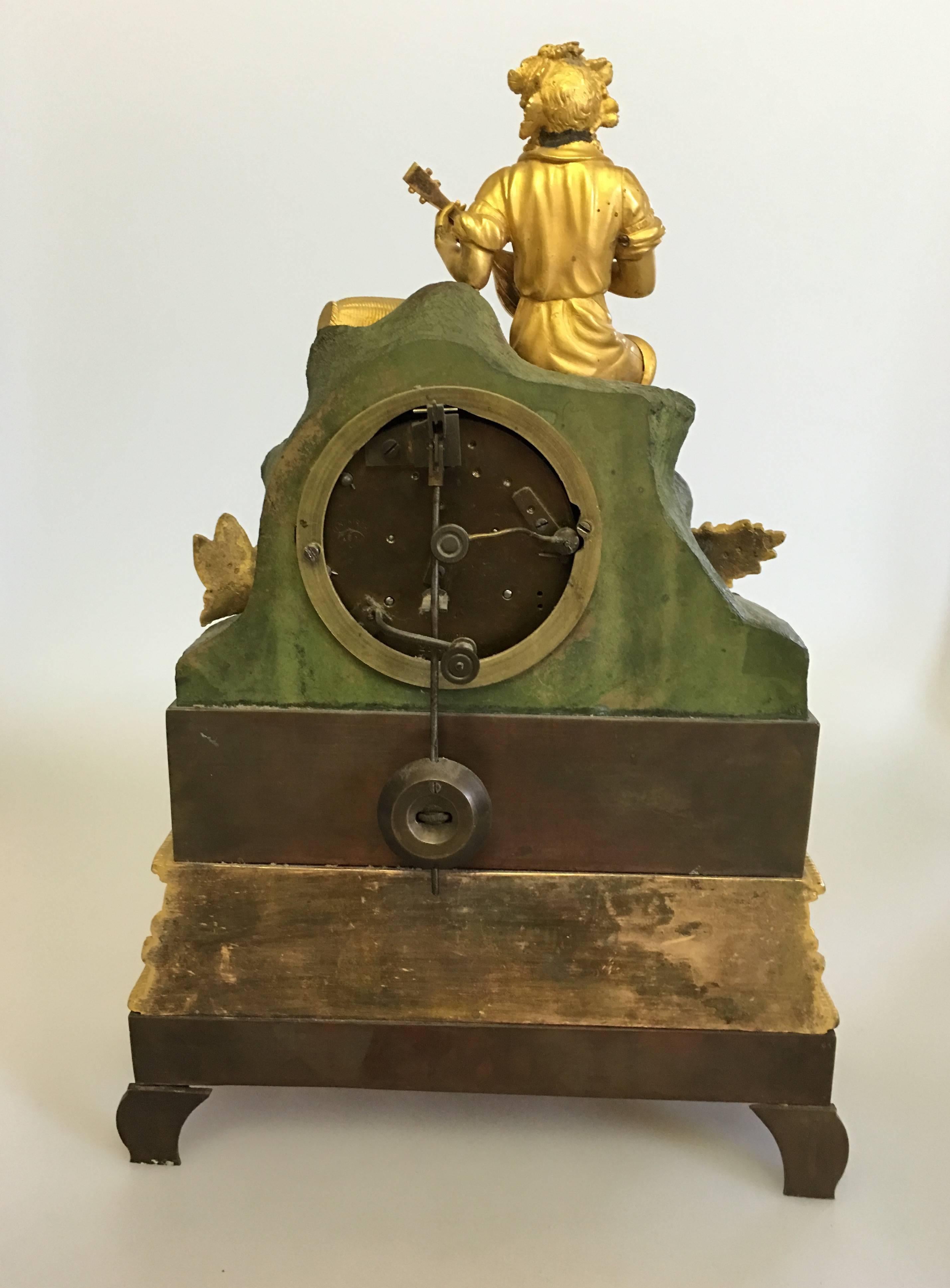 Antique Bronze and Partly Gilded Bracket Clock with Sitting Dionysus In Good Condition For Sale In Copenhagen, DK