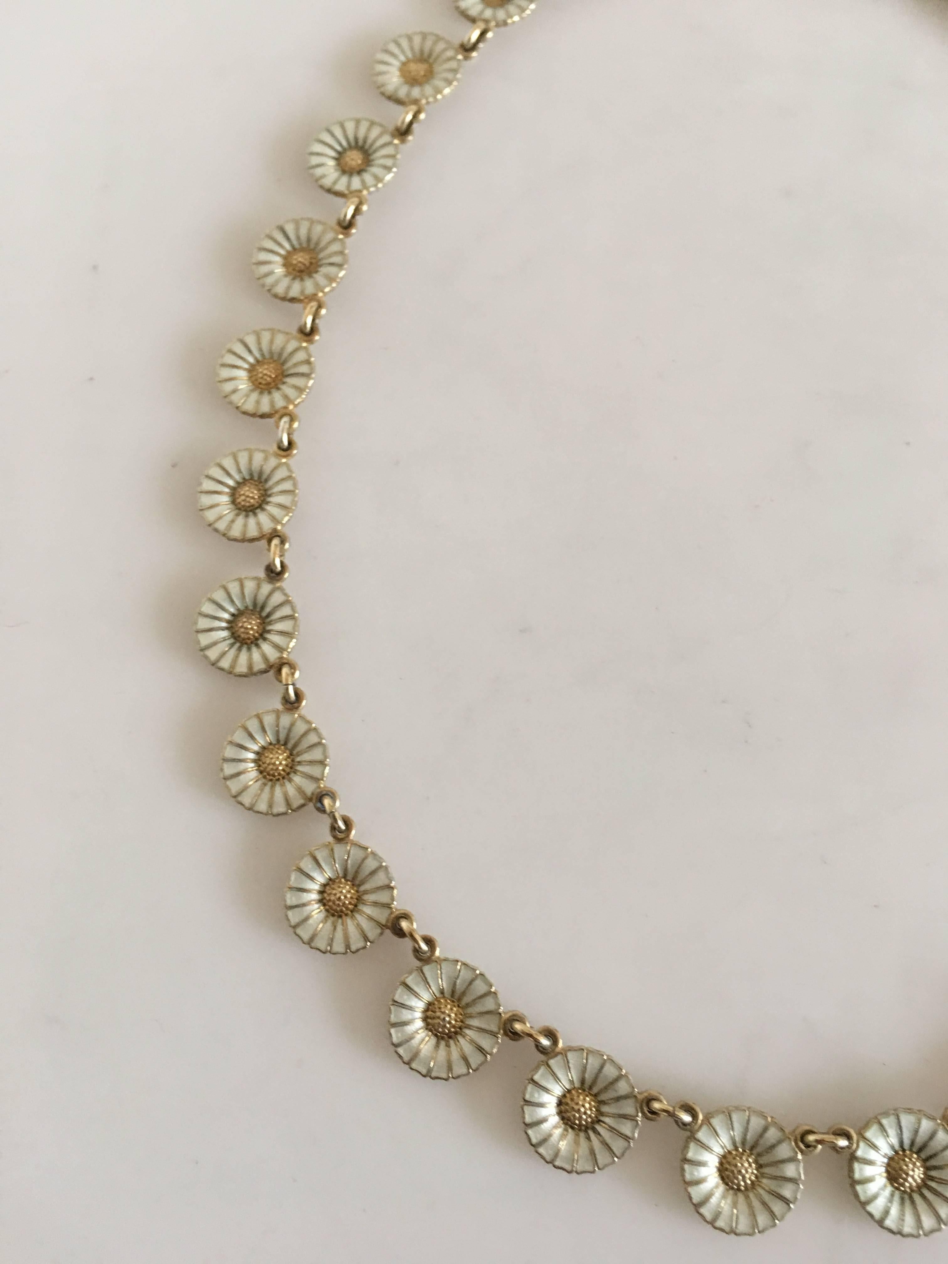 Danish Anton Michelsen Daisy Necklace in Gilded Sterling Silver and White Enamel