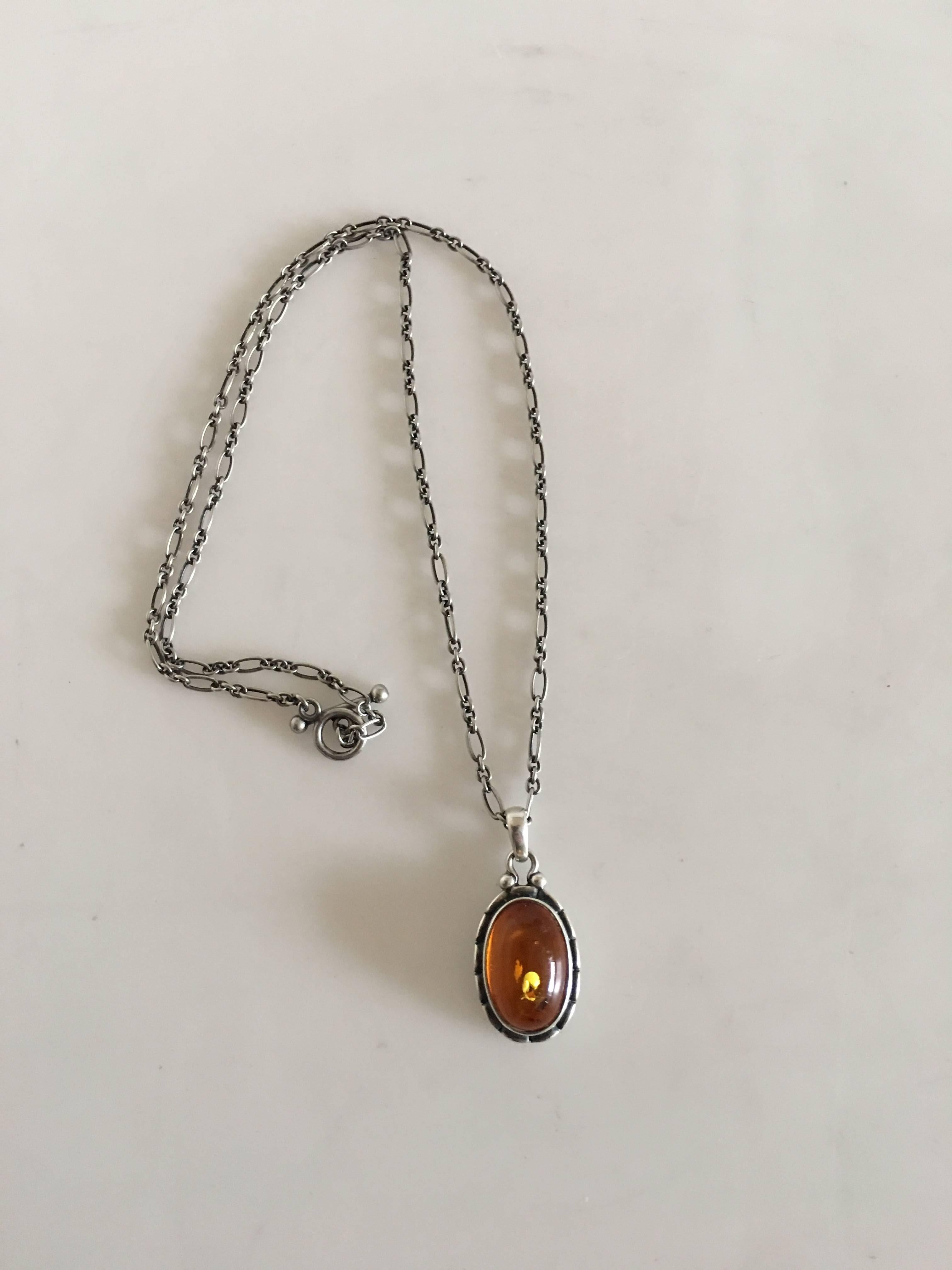 Danish Georg Jensen Annual Pendent in Sterling Silver with Amber Stone, 2001