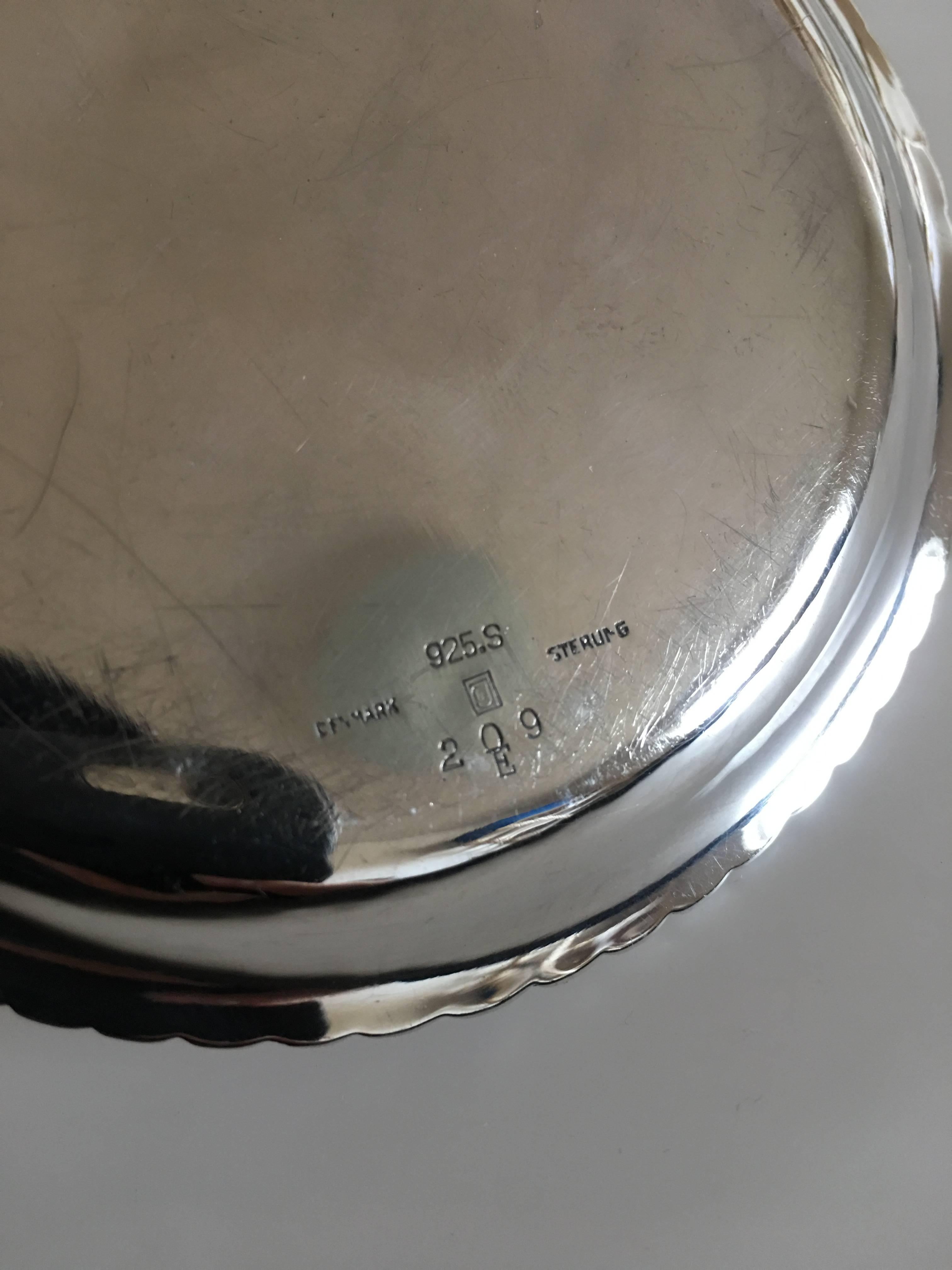 Grann & Laglye Lid with Crystal Jar on a Georg Jensen Sterling Silver Tray #209 In Good Condition In Copenhagen, DK