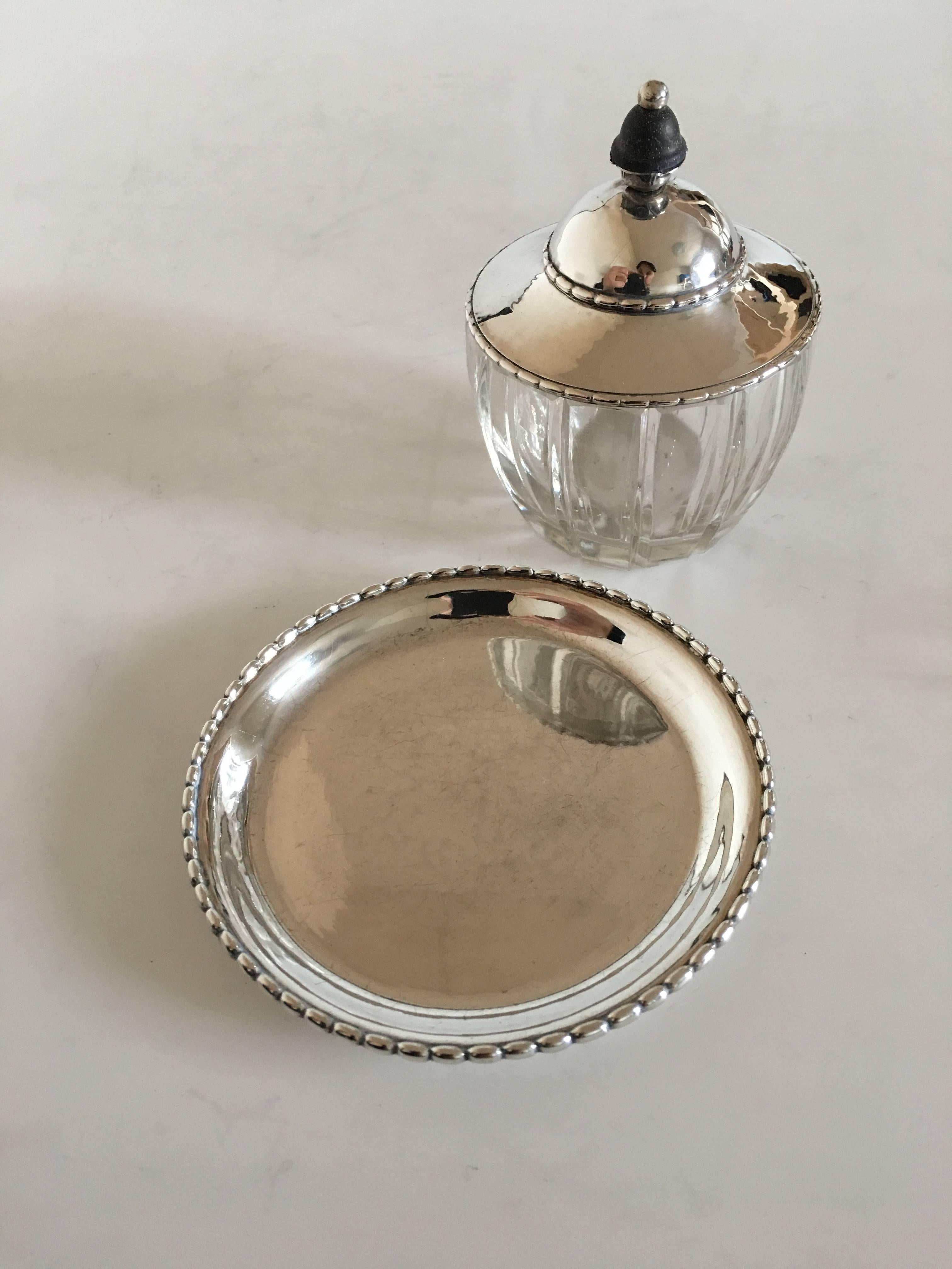 20th Century Grann & Laglye Lid with Crystal Jar on a Georg Jensen Sterling Silver Tray #209
