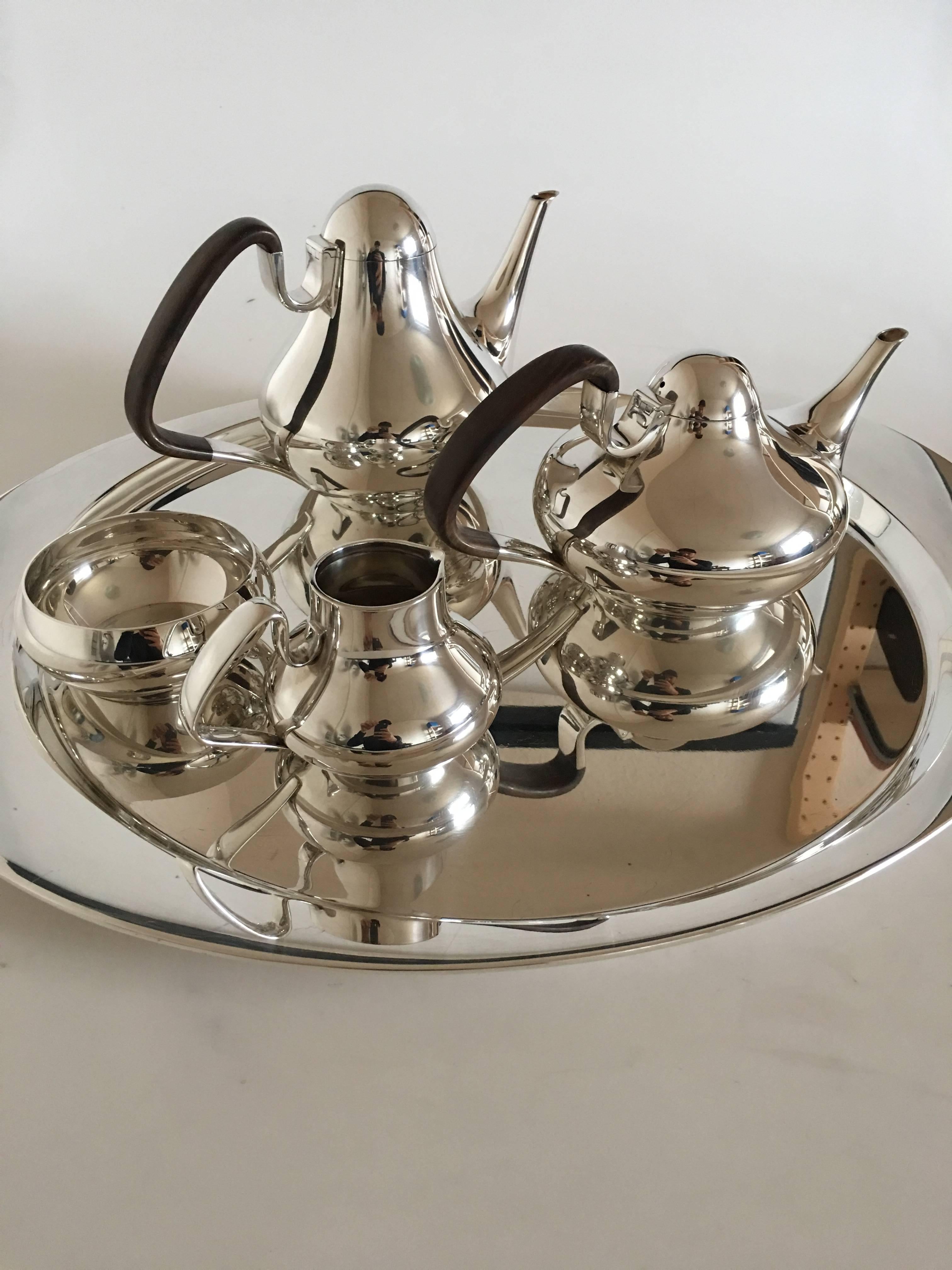 Danish Georg Jensen Sterling Silver Henning Koppel Tea and Coffee Set with Tray #1017