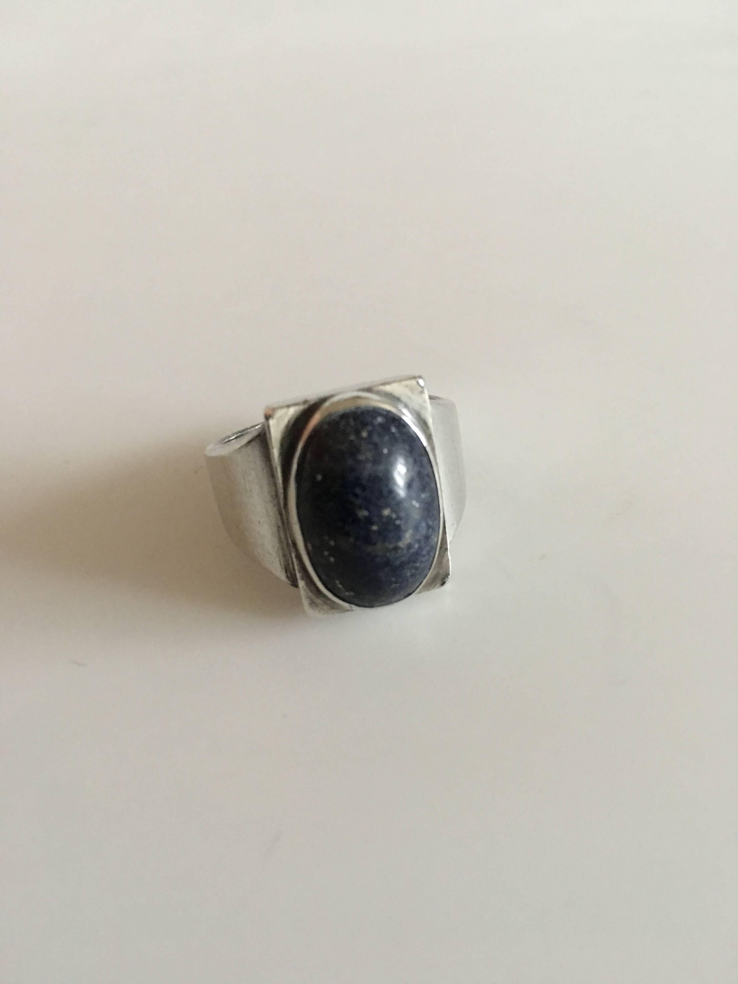 Georg Jensen sterling silver ring #84A with Lapis Lazuli. Size 55 (US Size 7). Weights 16 grams (0.55 oz). From after 1945.