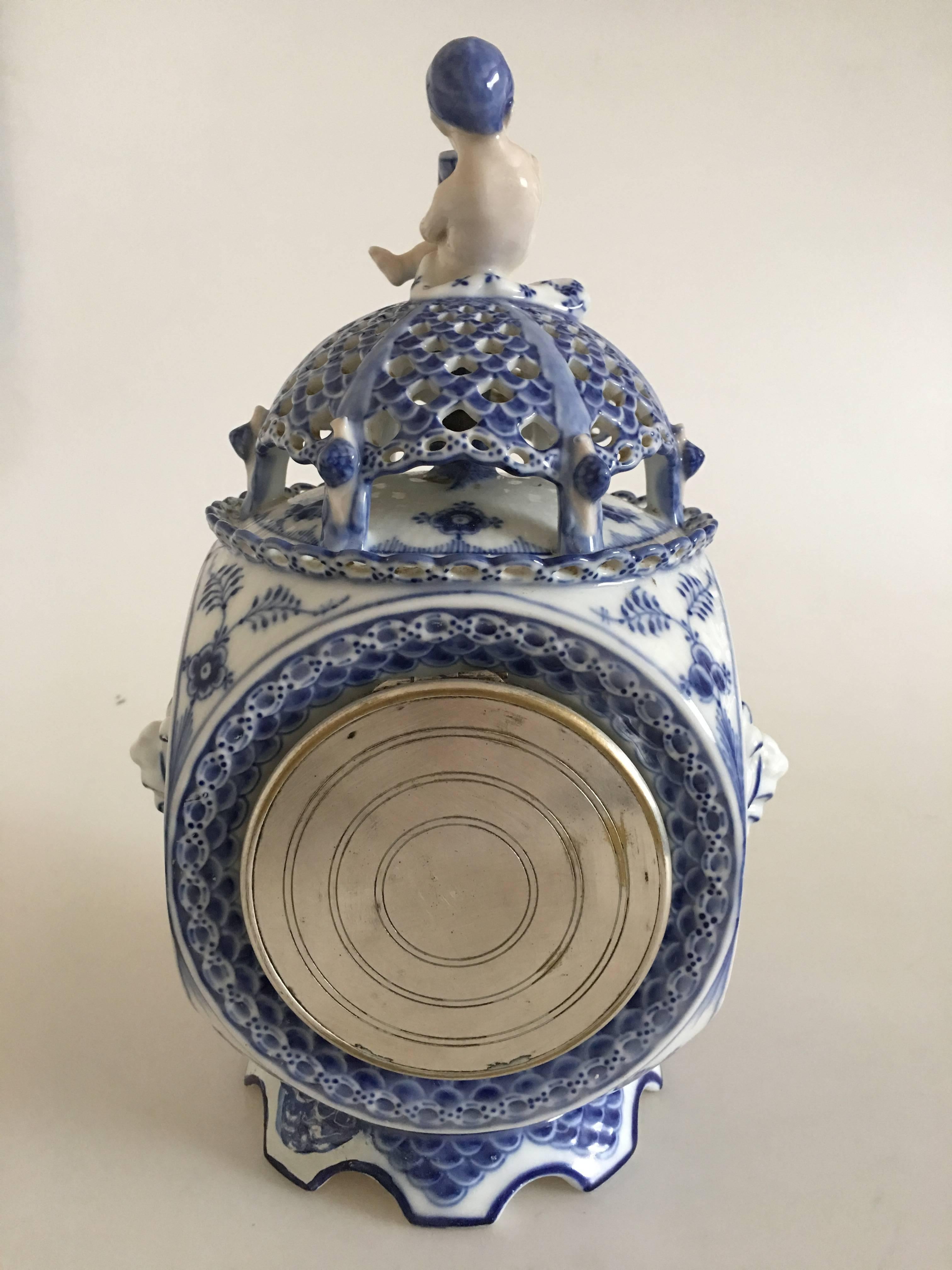 Danish Royal Copenhagen Blue Fluted Full Lace Clock #1017