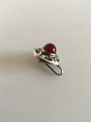 Georg Jensen Silver Button Brooch No. 5 with Red Stone, Early