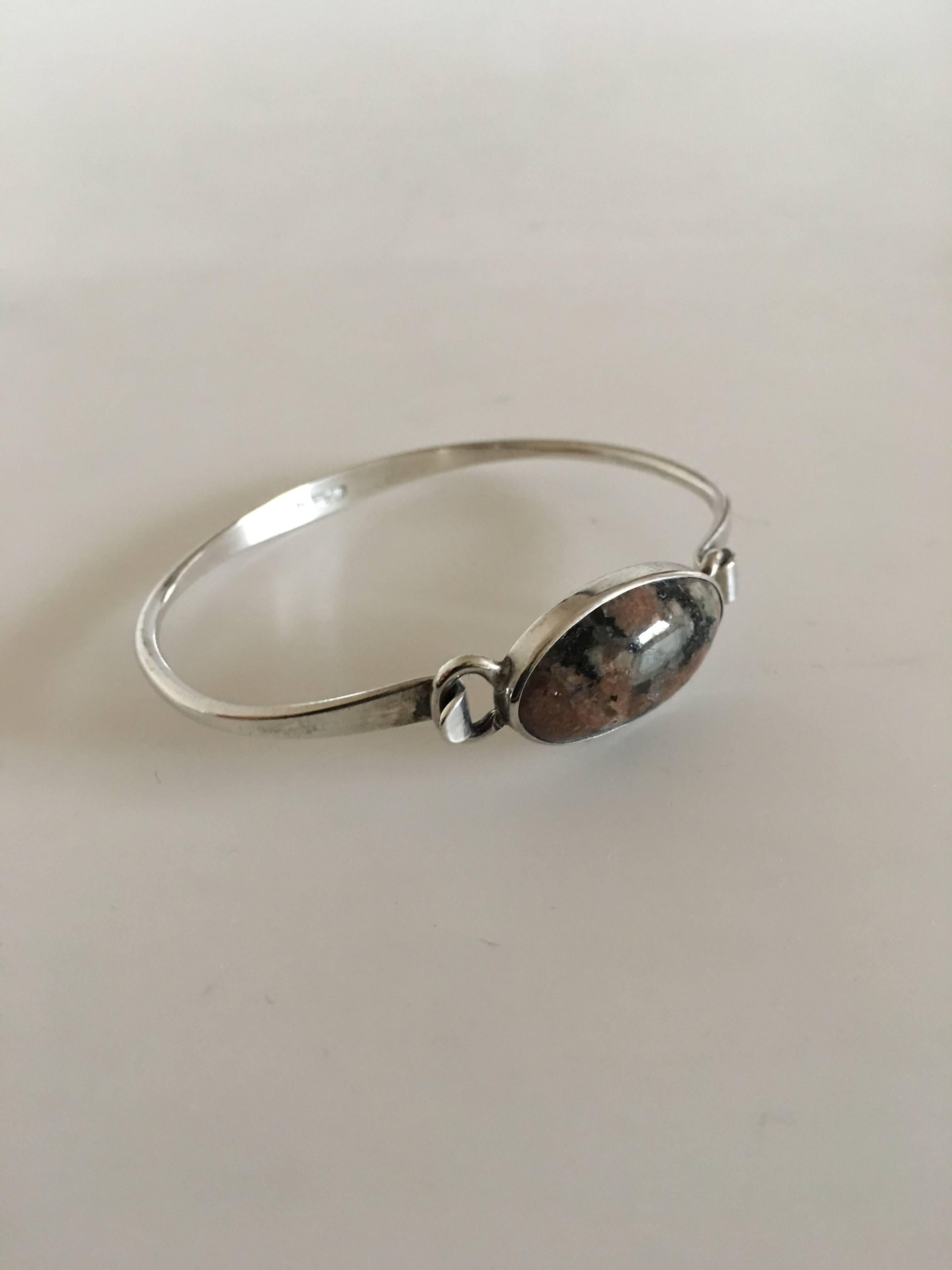 Niels Erik From Sterling Silver Bracelet with Stone Ornament In Excellent Condition In Copenhagen, DK