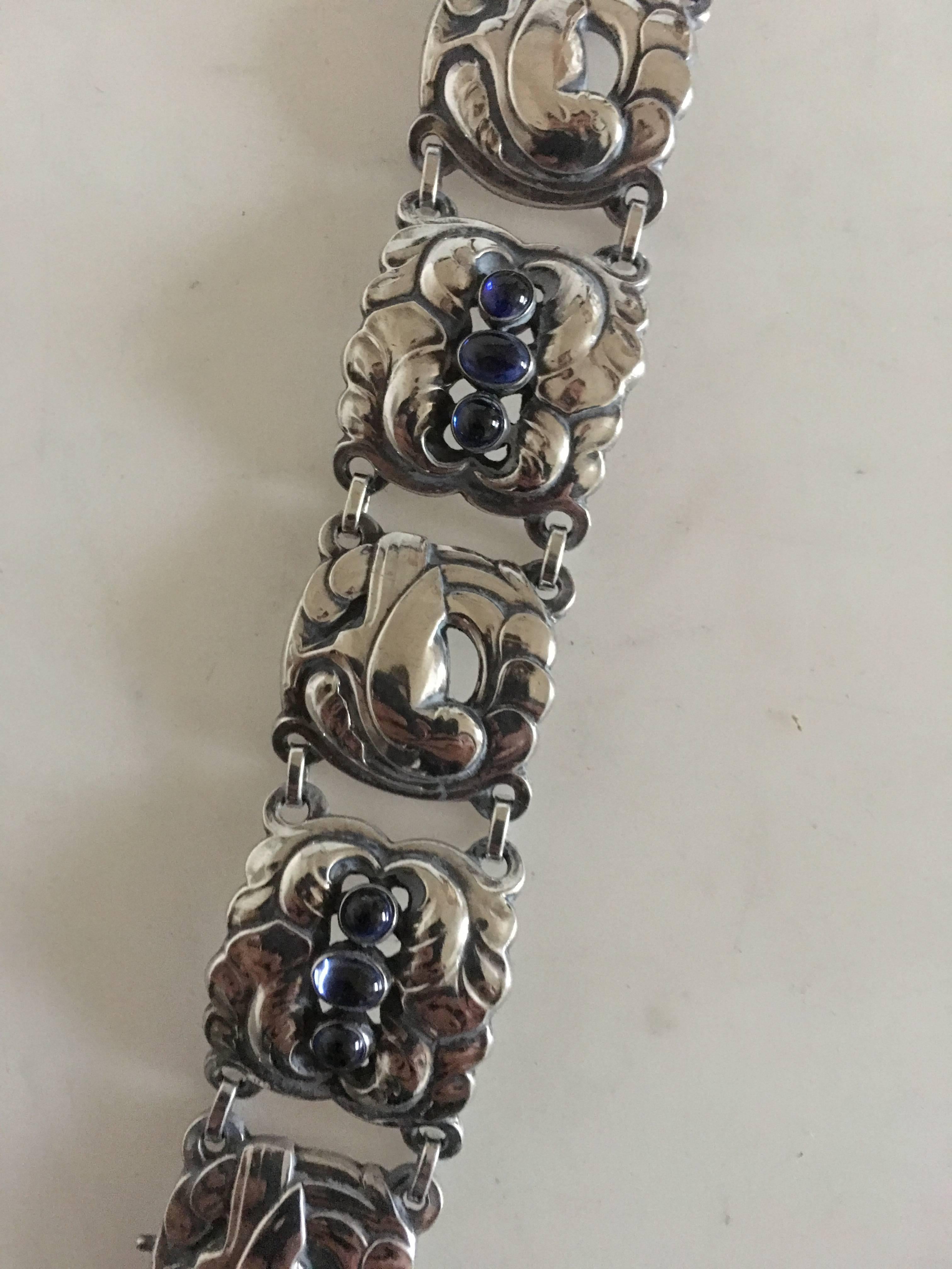 Danish Georg Jensen Sterling Silver Bracelet with Synthetic Sapphire