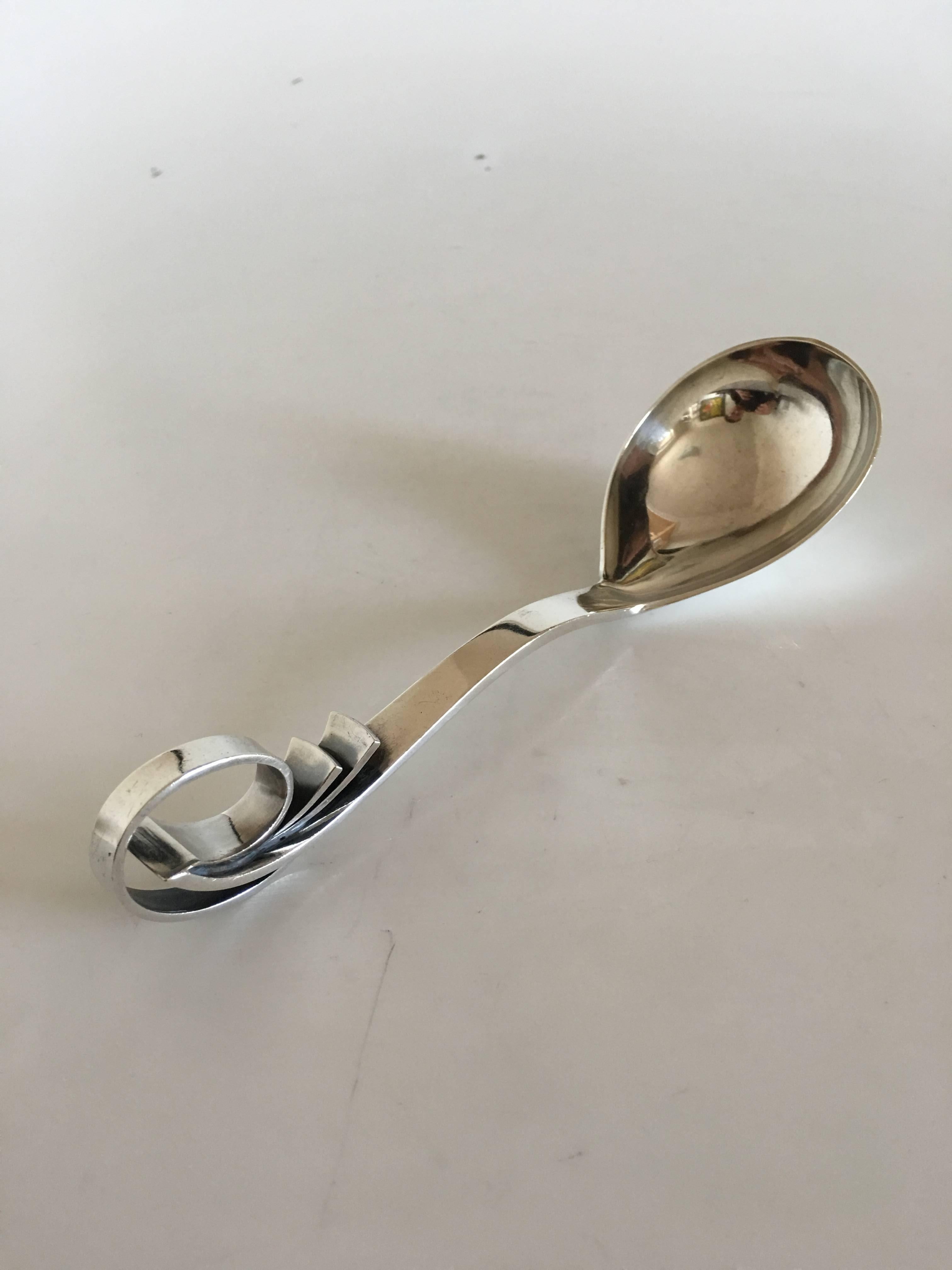 Art Deco Hans Hansen Sterling Silver Ornamental Serving Spoon / Ladle from 1934 For Sale