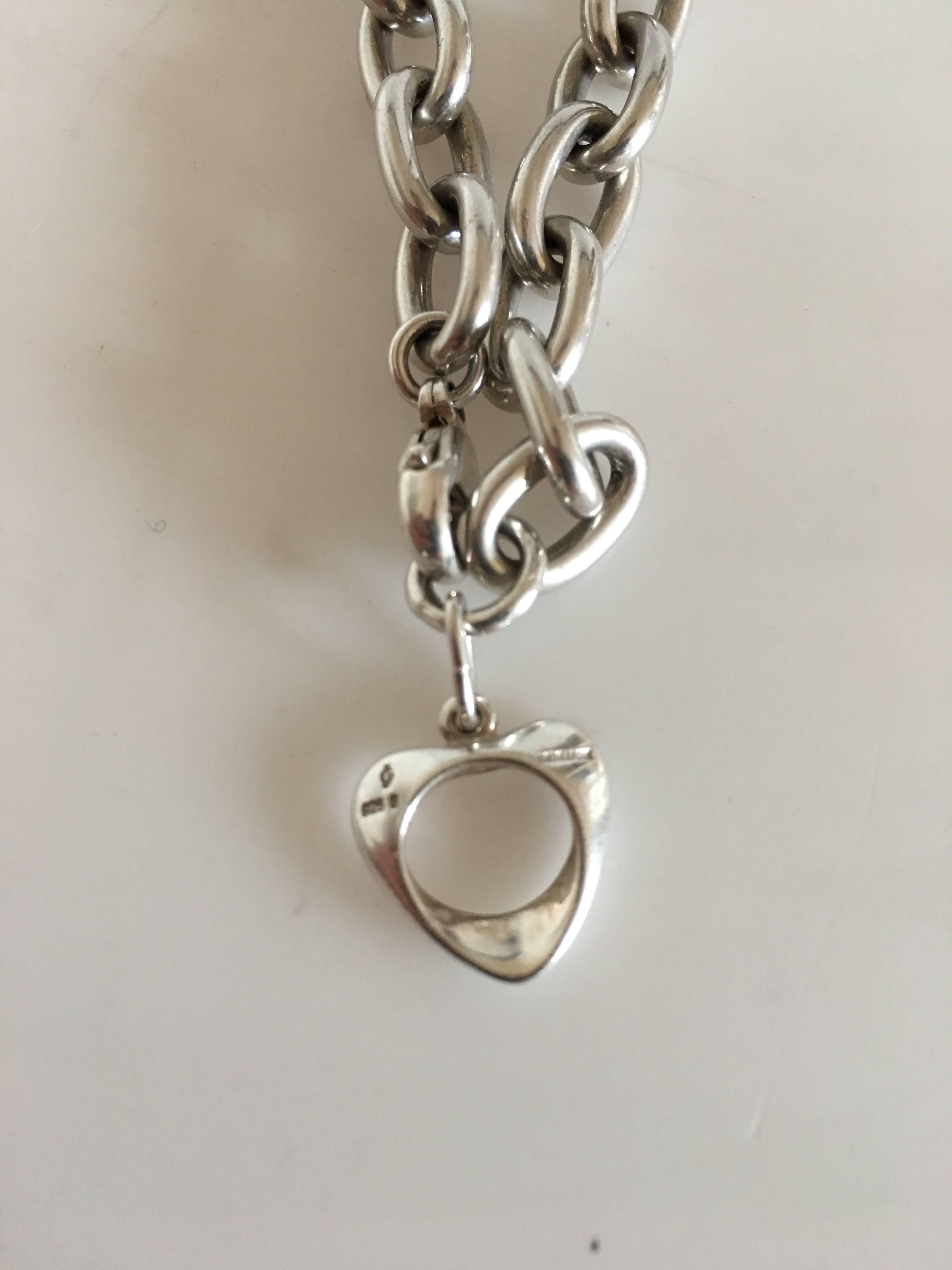 Modern Georg Jensen Sterling Silver Charmbracelet with a Heart Pendant