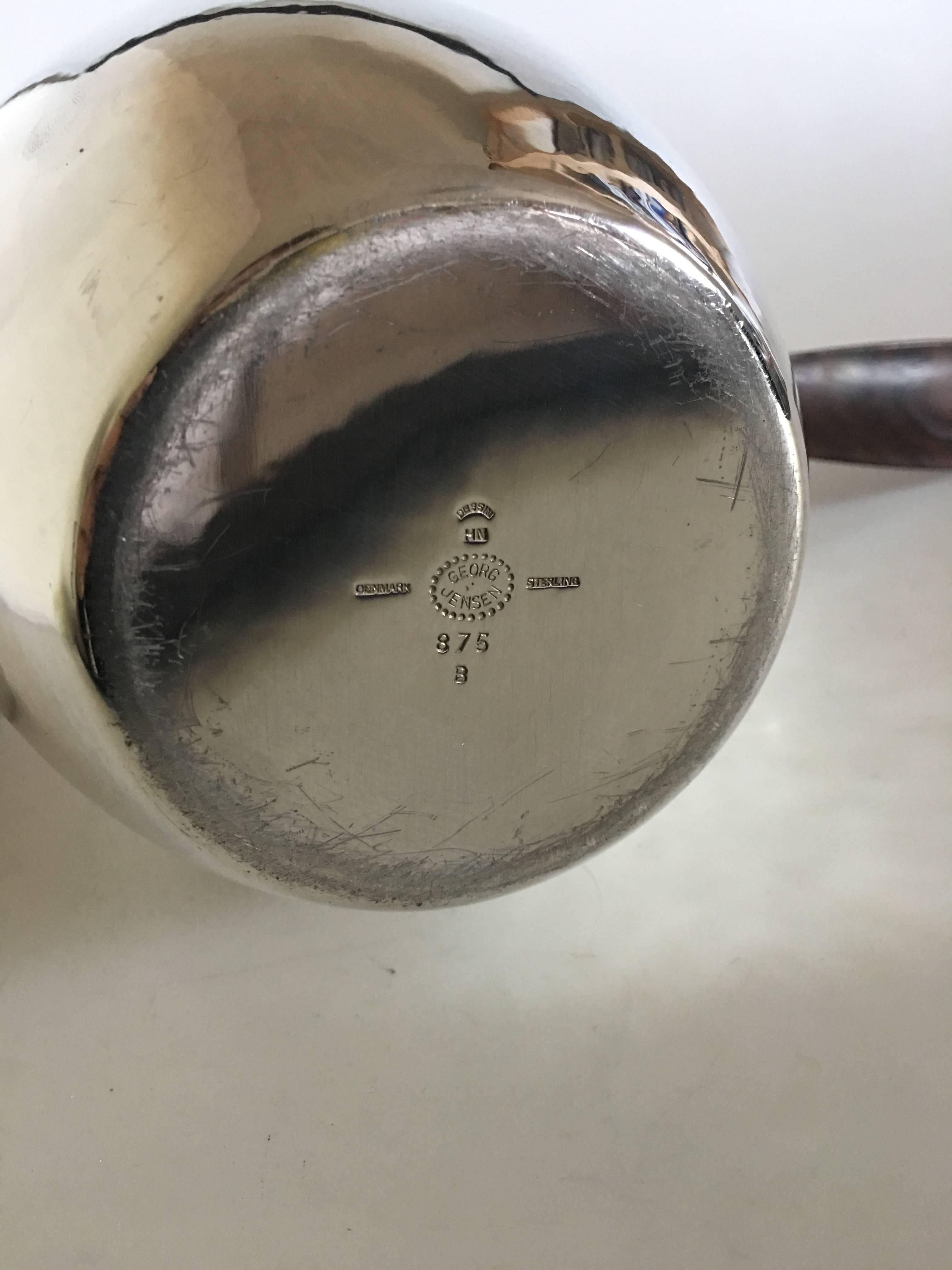 Danish Georg Jensen Sterling Silver Coffee Pot, Creamer, Sukker Bowl #875 For Sale