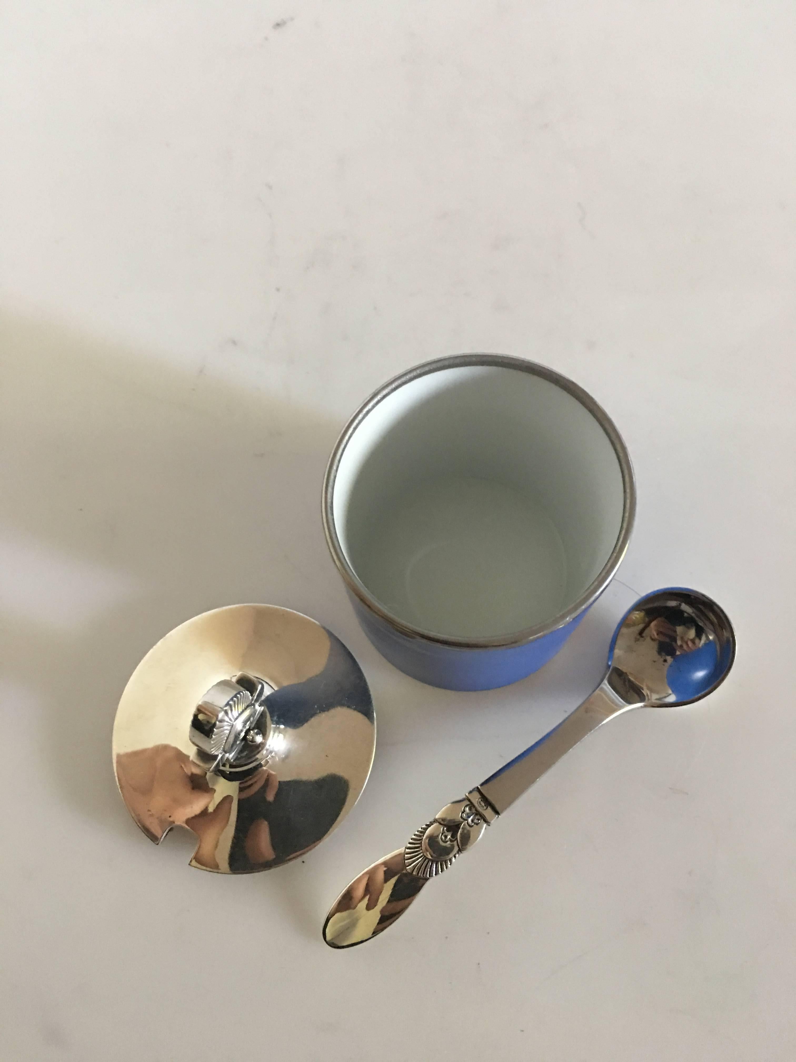 Danish Georg Jensen / Royal Copenhagen Mustard Jar No. 8073 with Cactus Lid No. 815C