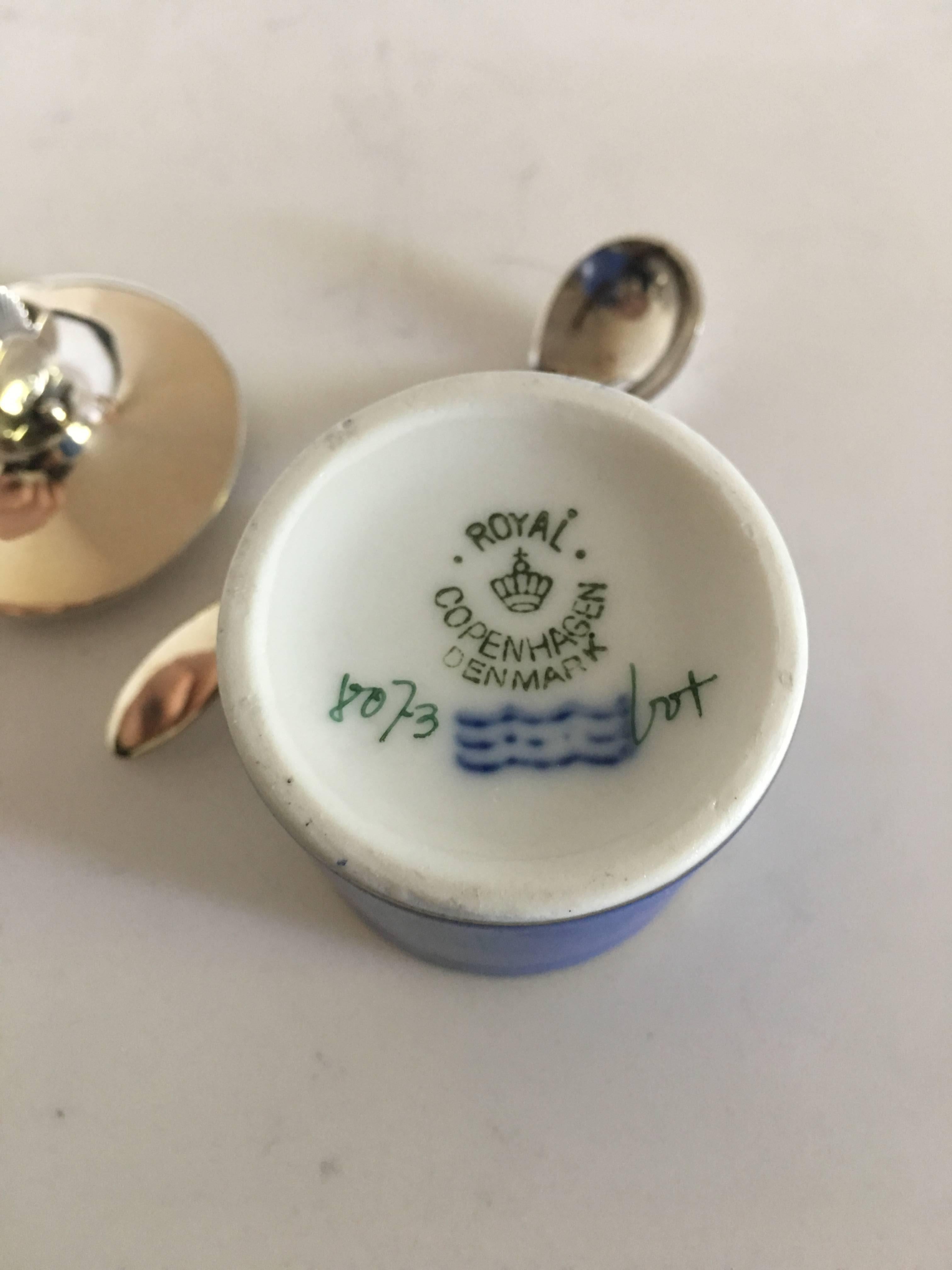 Hand-Crafted Georg Jensen / Royal Copenhagen Mustard Jar No. 8073 with Cactus Lid No. 815C