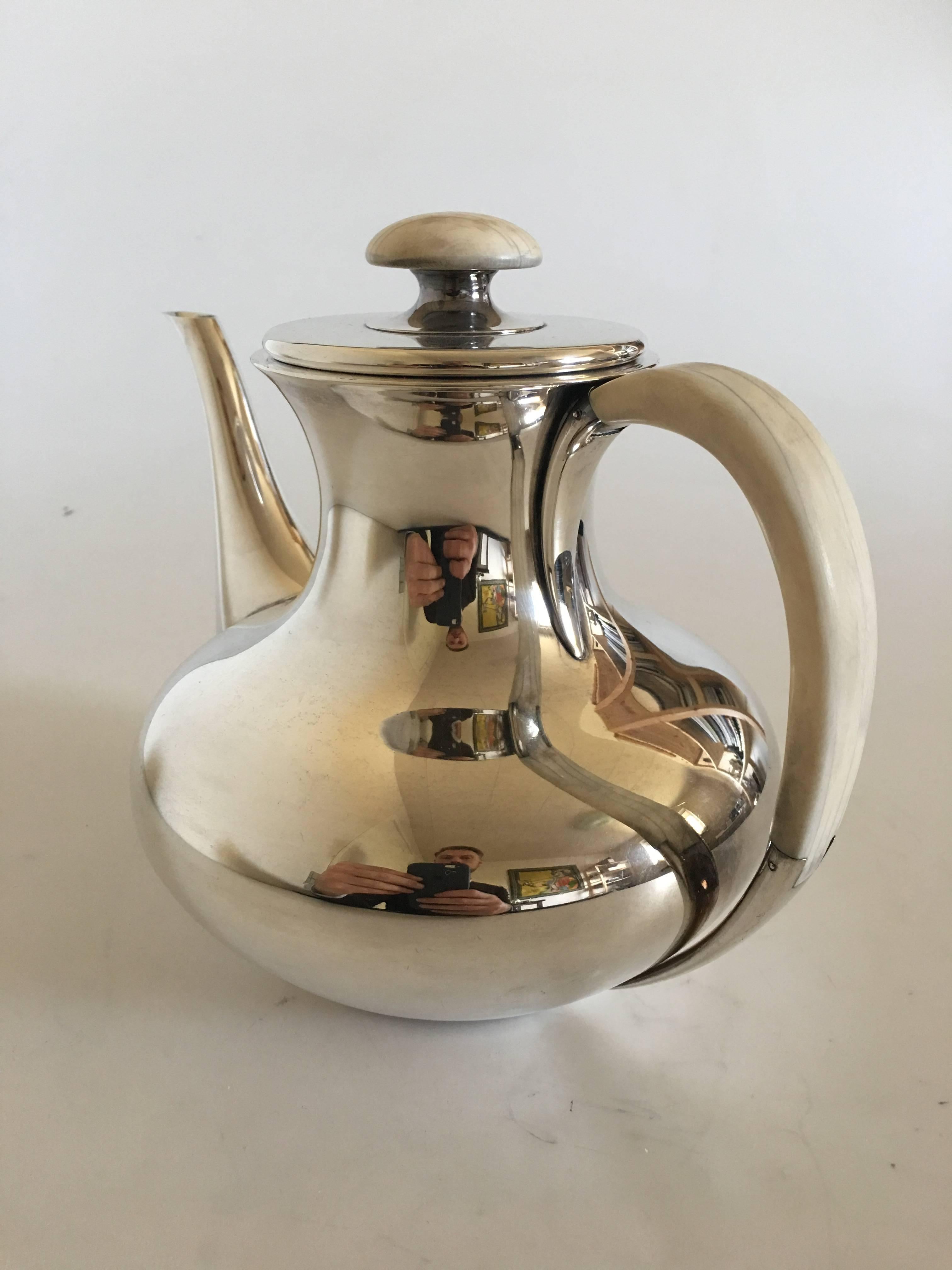 F. Hingelberg sterling silver coffee Pot No. 232 C with bone Handle. Measures 18 cm H (7 3/32