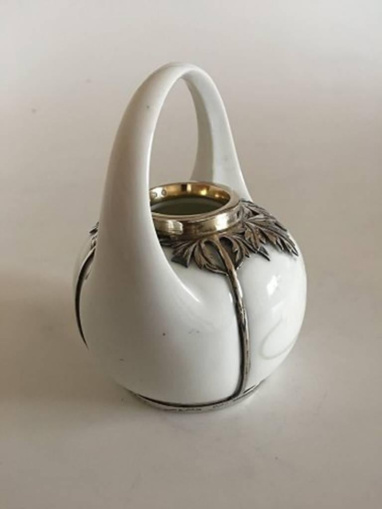 Danish Royal Copenhagen Art Nouveau Vase with a Michelsen Sterling Silver Mounting 1911 For Sale