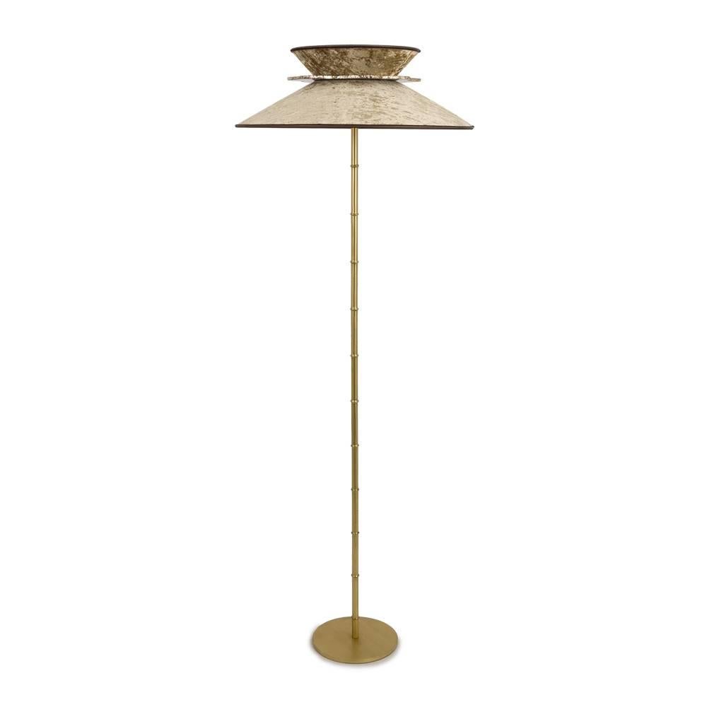  Daisy contemporary Floor Lamp Velvet gold pvc , silvered Glass necklace, brass