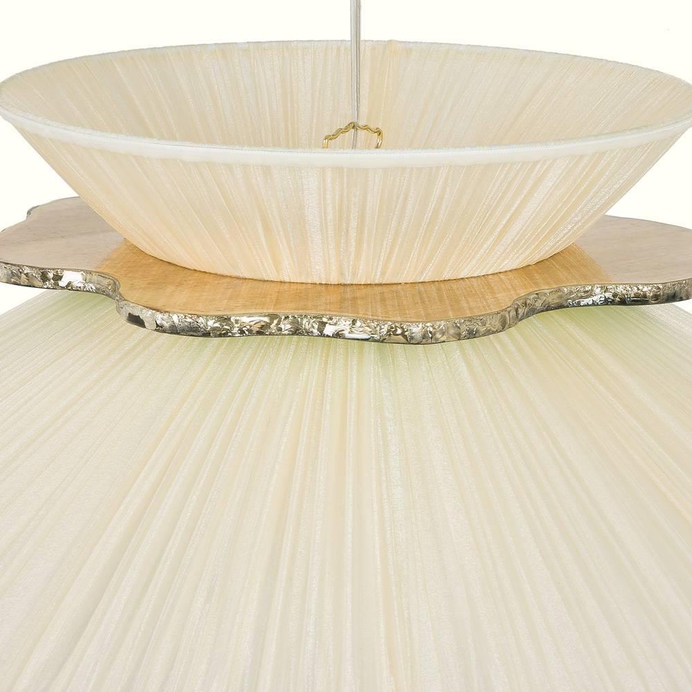 Daisy Hanging Lamp in ivory Silk and silvered necklace Glass Handmade    In New Condition In Pietrasanta, IT