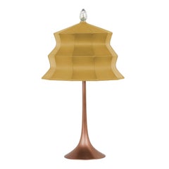 “Pagoda” Table Lamp, in copper and gold Silk, Silver Crystal Tip, Handmade