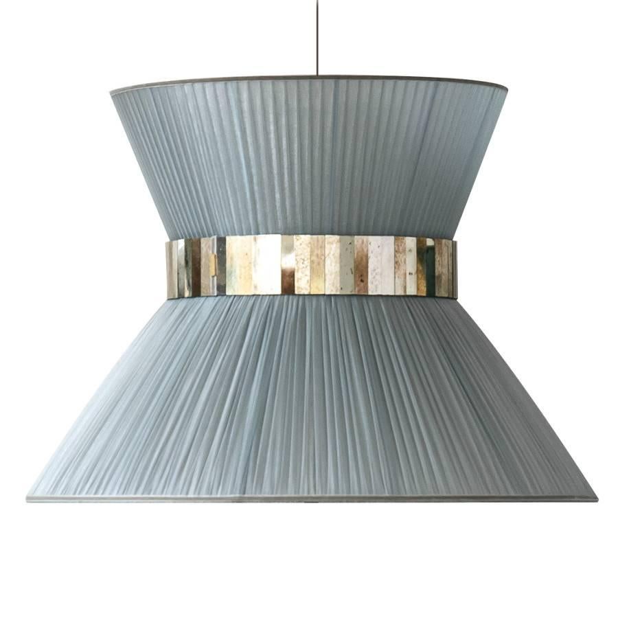 Contemporary “Tiffany” contemporary Hanging Lamp 80 silver-light blue Silk Silvered Glass For Sale