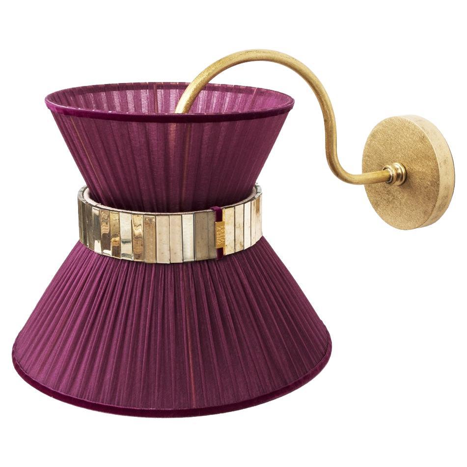 Tiffany Wall Bracket 30 Purple Silk, Antiqued Brass, Silvered Glass For Sale