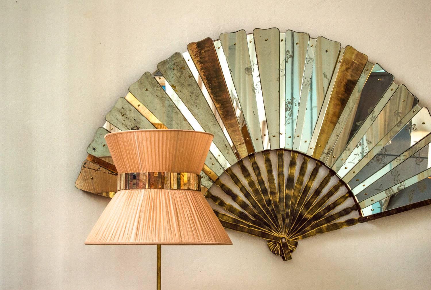 Modern Fan Sculpture Mirror Old Glass and Silvering Brass Metal in Stock