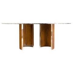 Gem, contemporary Dining Table 200 , silvered Glass Top, corten finish legs