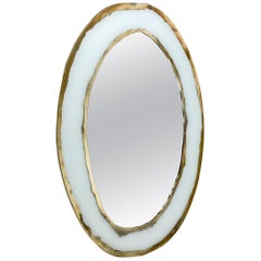 Life Mirror, Art Glass Silvered on White, Mirror, Birch Wood Handmade, Tuscany