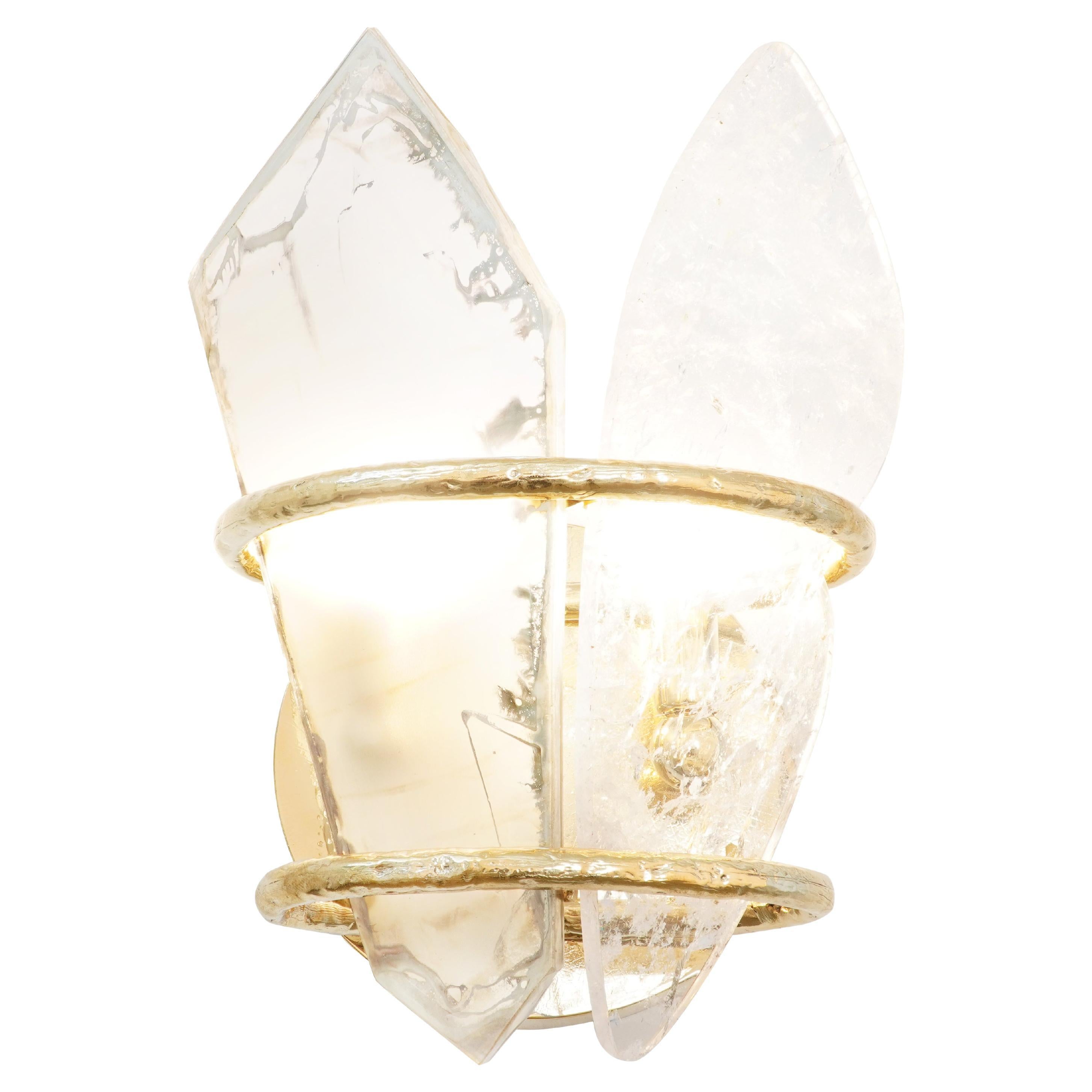 “Two-Free” Contemporary Wall lamp, Rock Crystal, Cast melted Brass For Sale