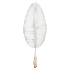 “Flame” contemporary wall sconce white Silvered art Glass, brass, crystal drop