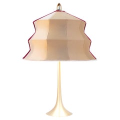 “Pagoda” contemporary Table Lamp, gold silk, Silvered Crystal Tip, brass    